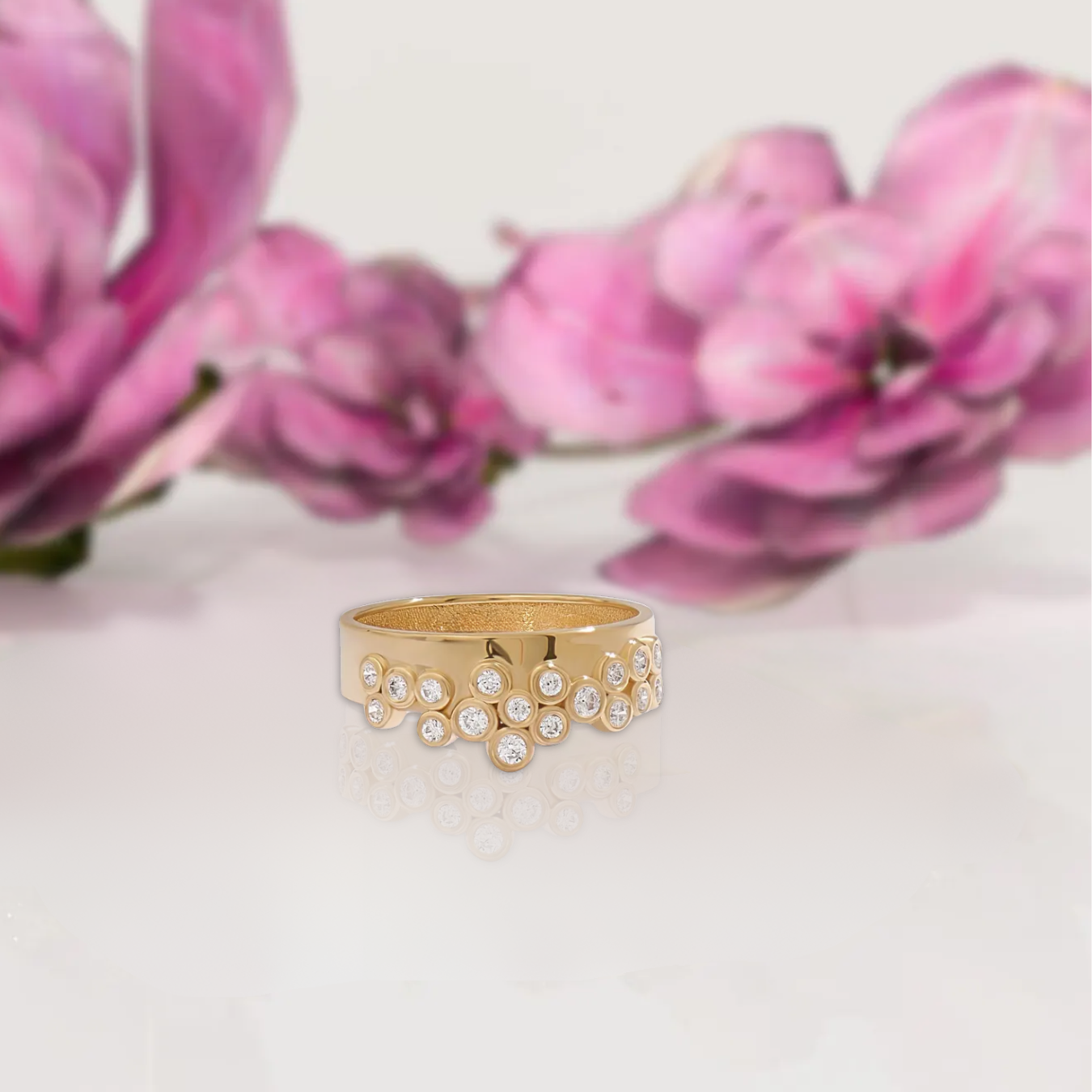 14K Gold 0.52ct Round Cut Cluster Wedding Band