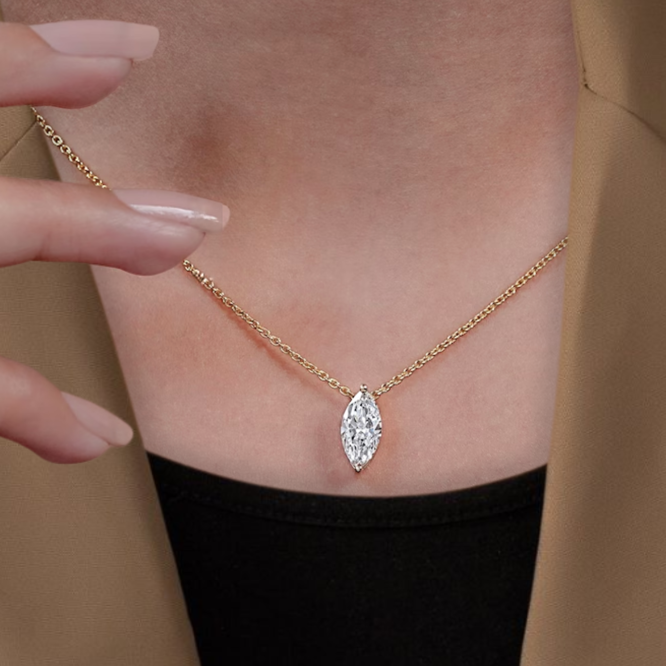 1.00 CT to 3.00 CT Marquise Diamond Necklace,14k gold