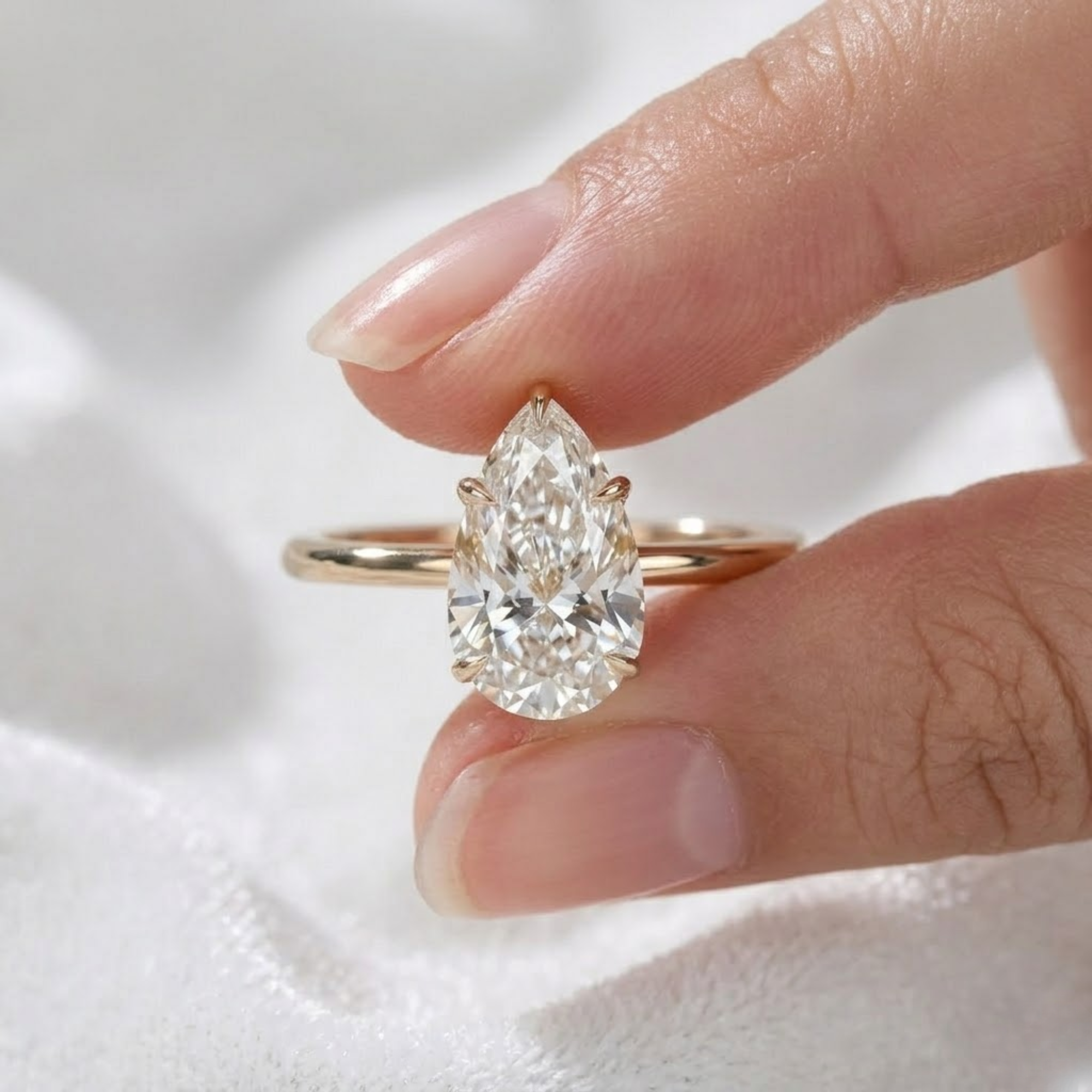 14K Gold Beautiful 3 CT Pear IGI Certified Lab Grown Diamond Solitaire Ring