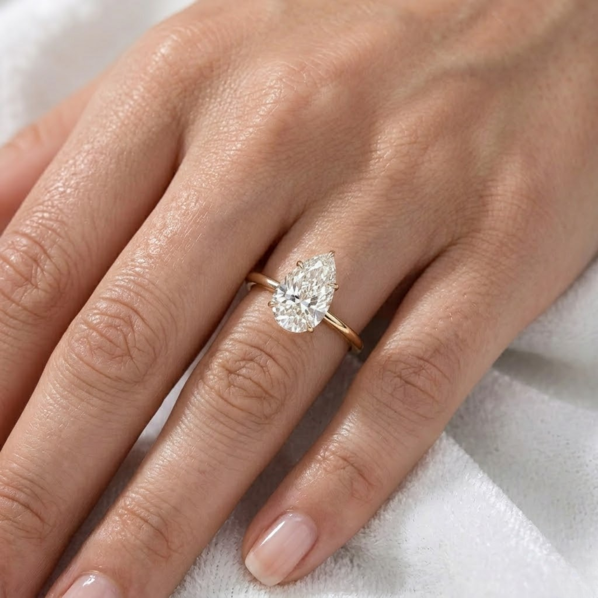 14K Gold Beautiful 3 CT Pear IGI Certified Lab Grown Diamond Solitaire Ring