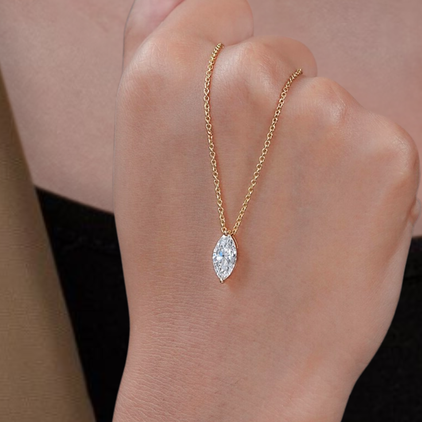 1.00 CT to 3.00 CT Marquise Diamond Necklace,14k gold