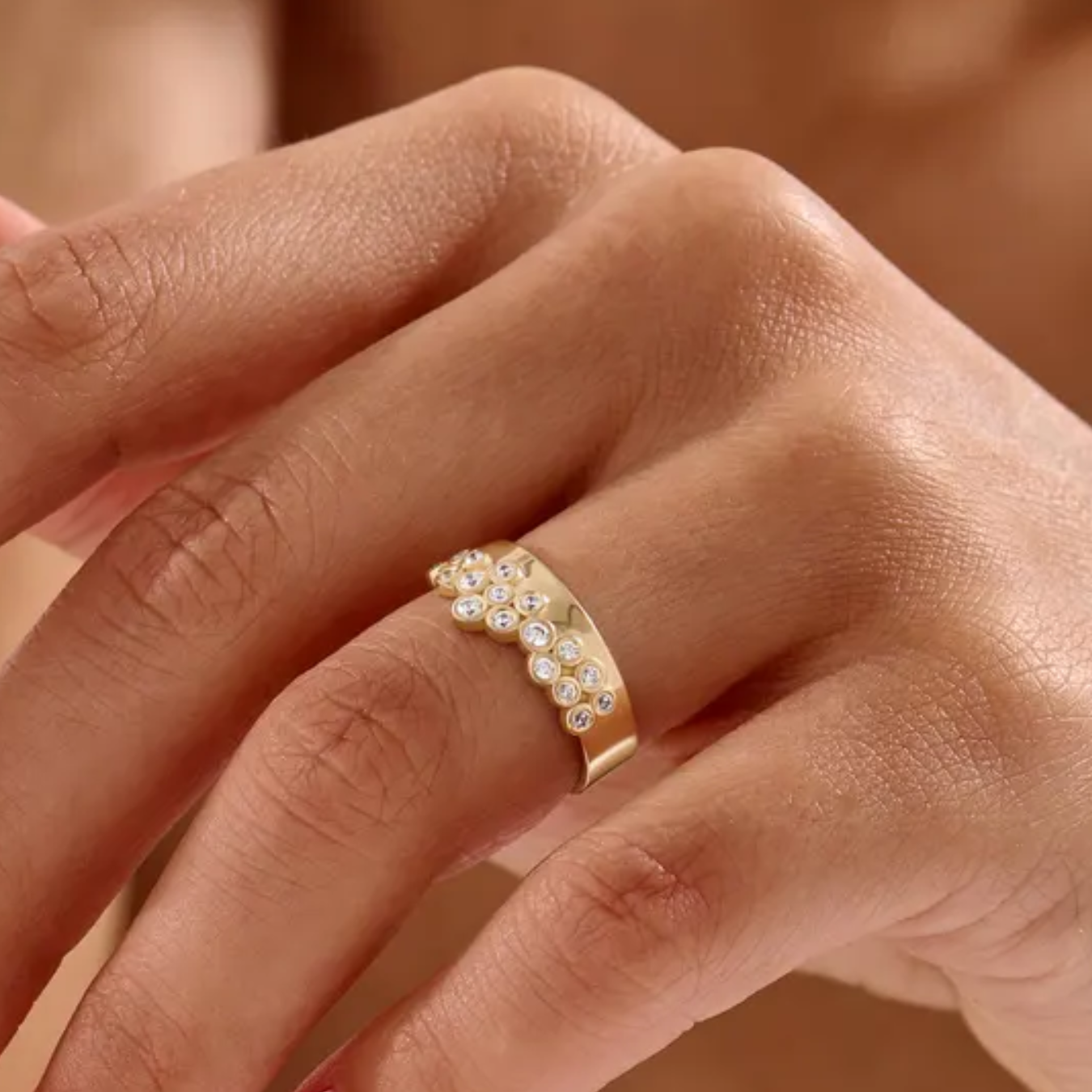 14K Gold 0.52ct Round Cut Cluster Wedding Band