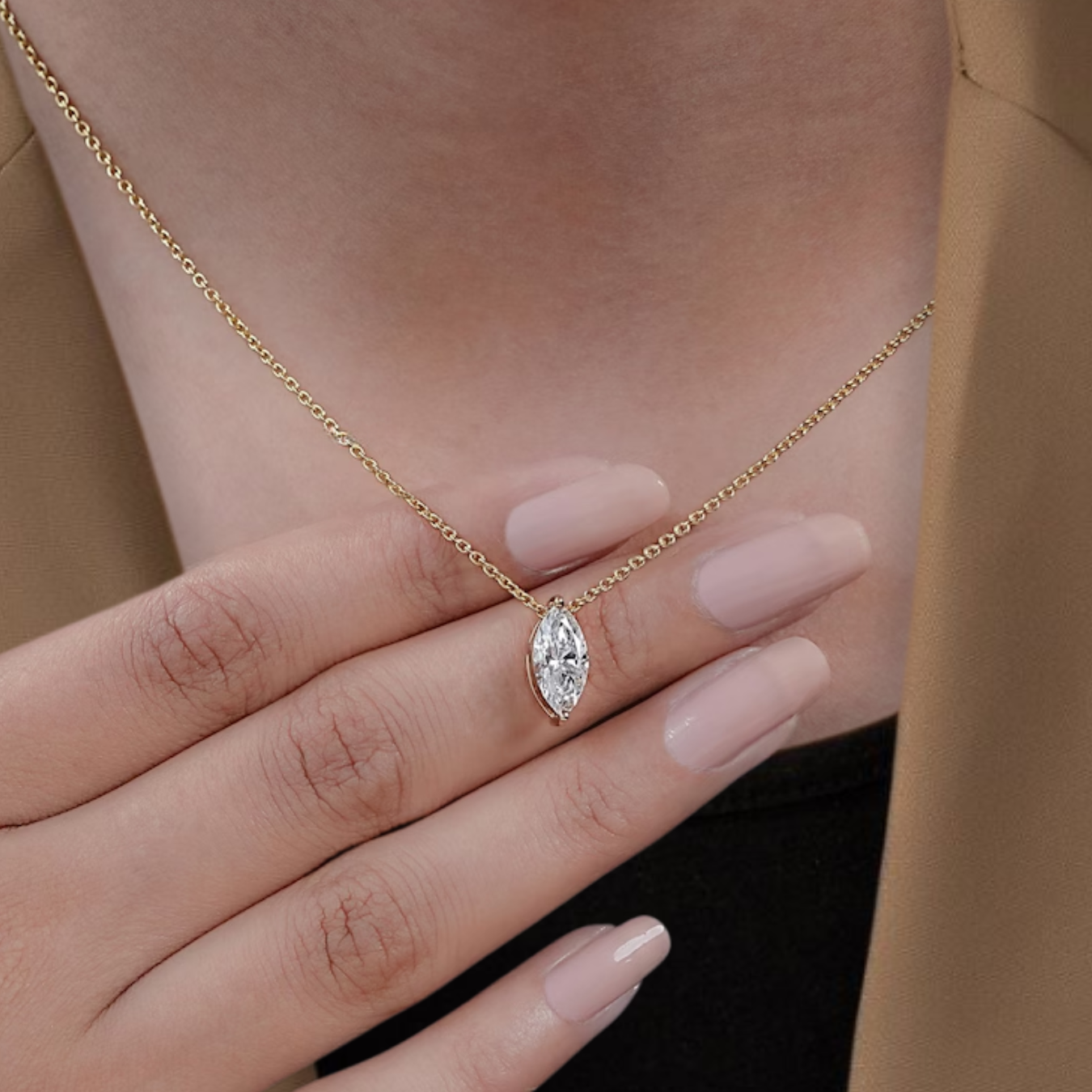 1.00 CT to 3.00 CT Marquise Diamond Necklace,14k gold