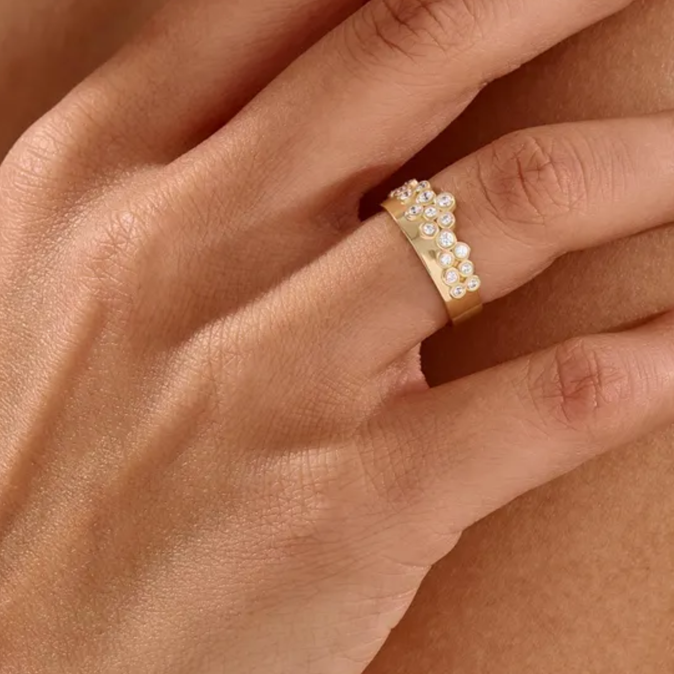 14K Gold 0.52ct Round Cut Cluster Wedding Band