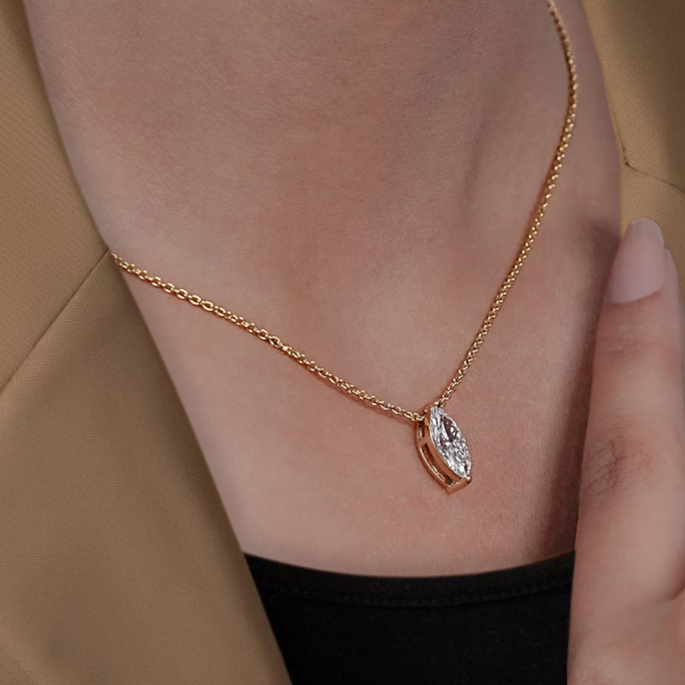 1.00 CT to 3.00 CT Marquise Diamond Necklace,14k gold