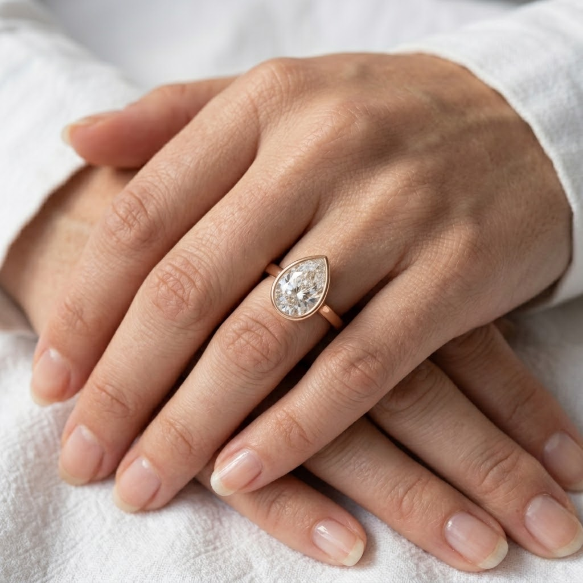 14K Gold 4.00ct Pear Cut Ring Bezel Setting Solitaire Engagement Ring