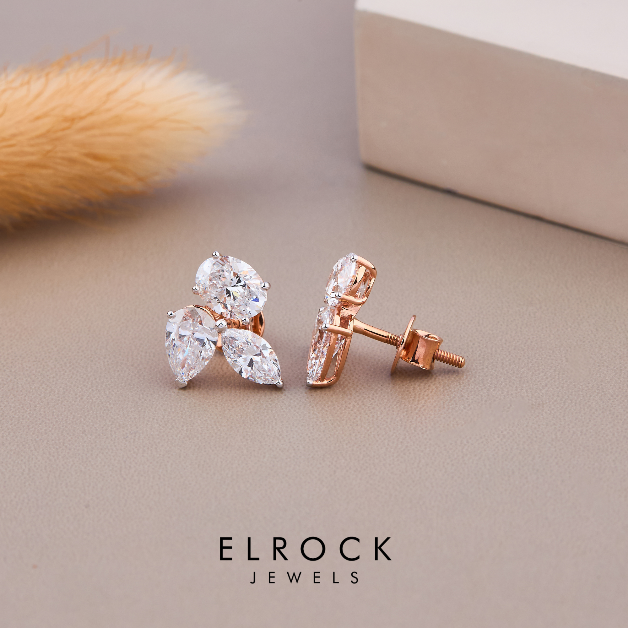 14K Gold Trio Cluster Stud Earrings