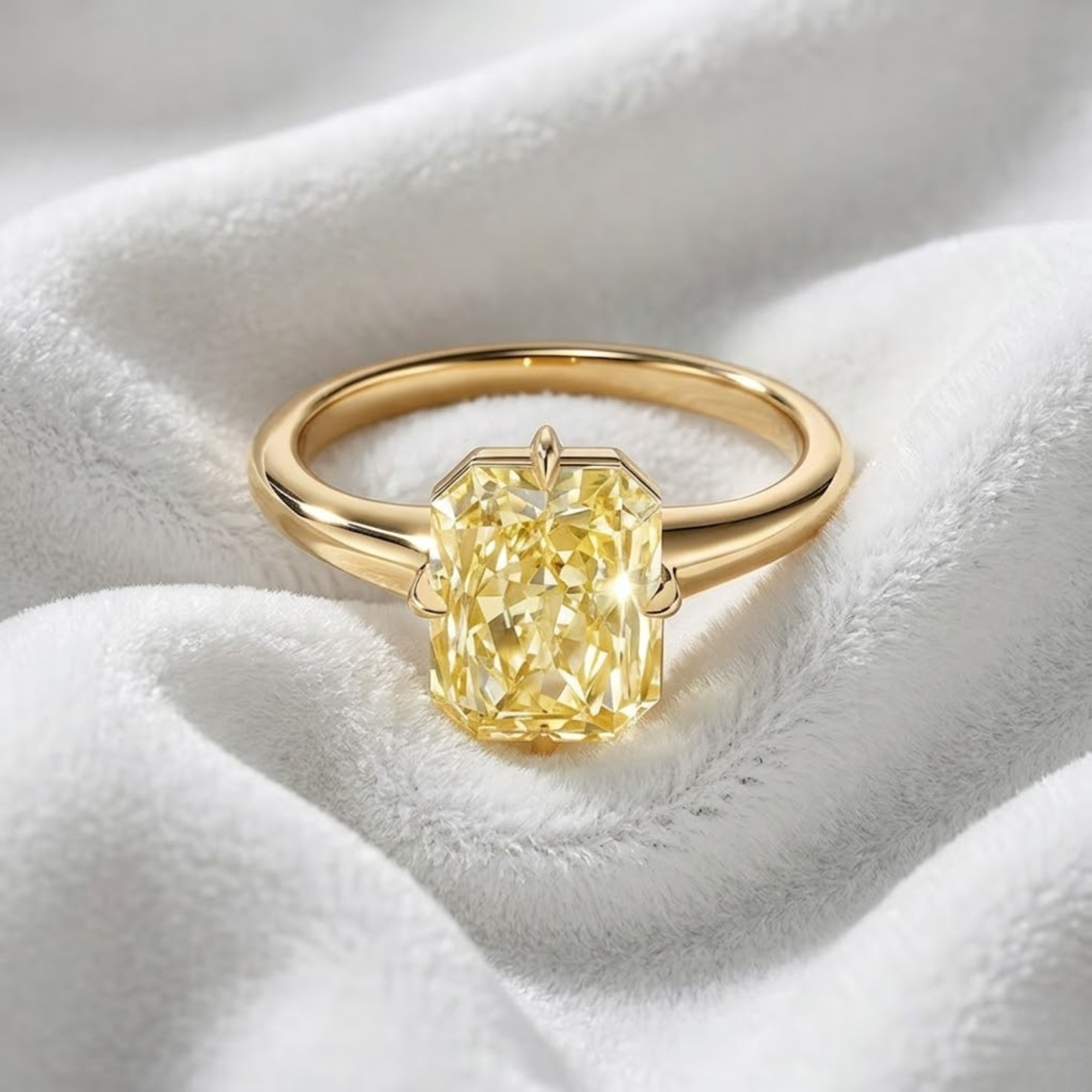 14K Gold Radiant cut diamond fancy brownish yellow diamond