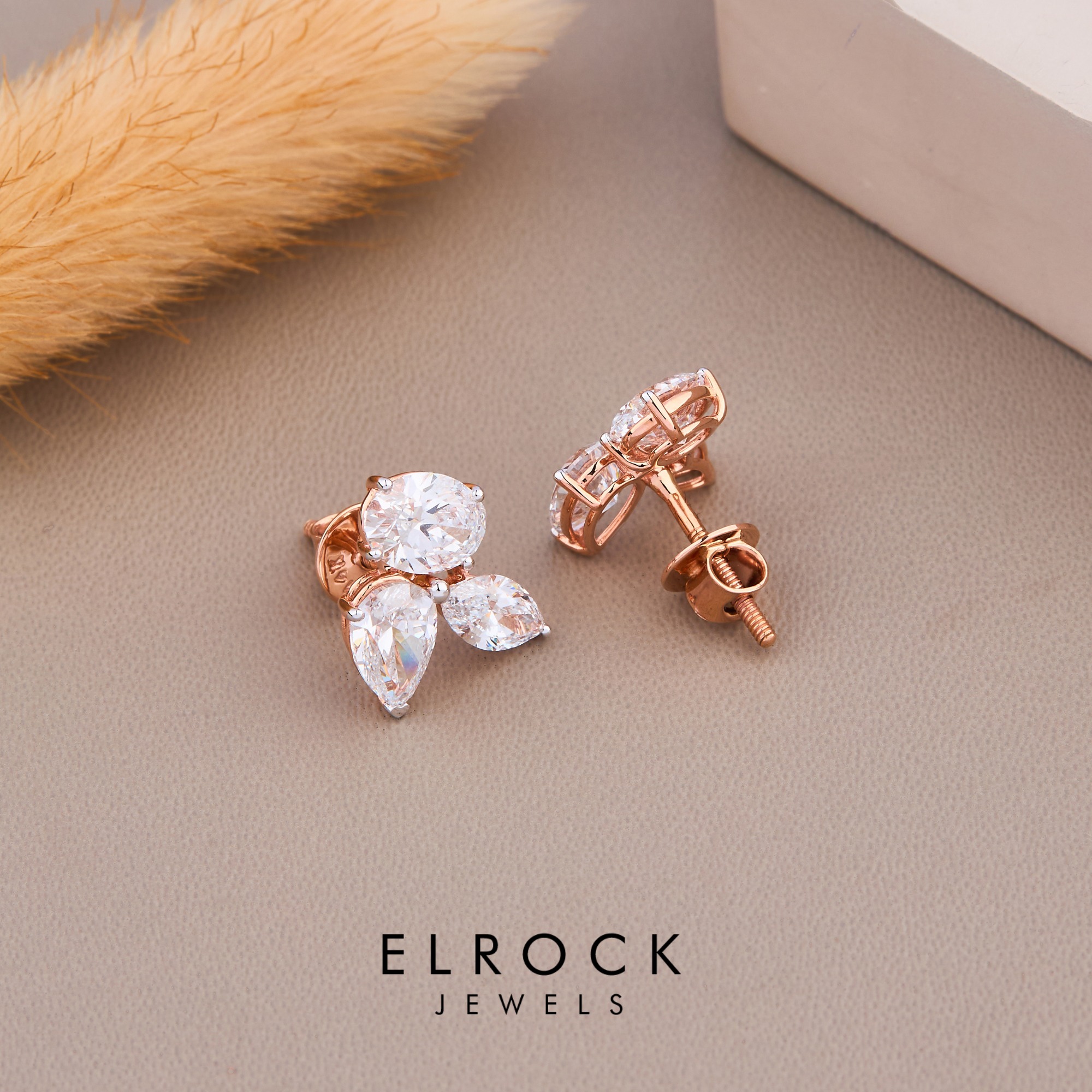 14K Gold Trio Cluster Stud Earrings