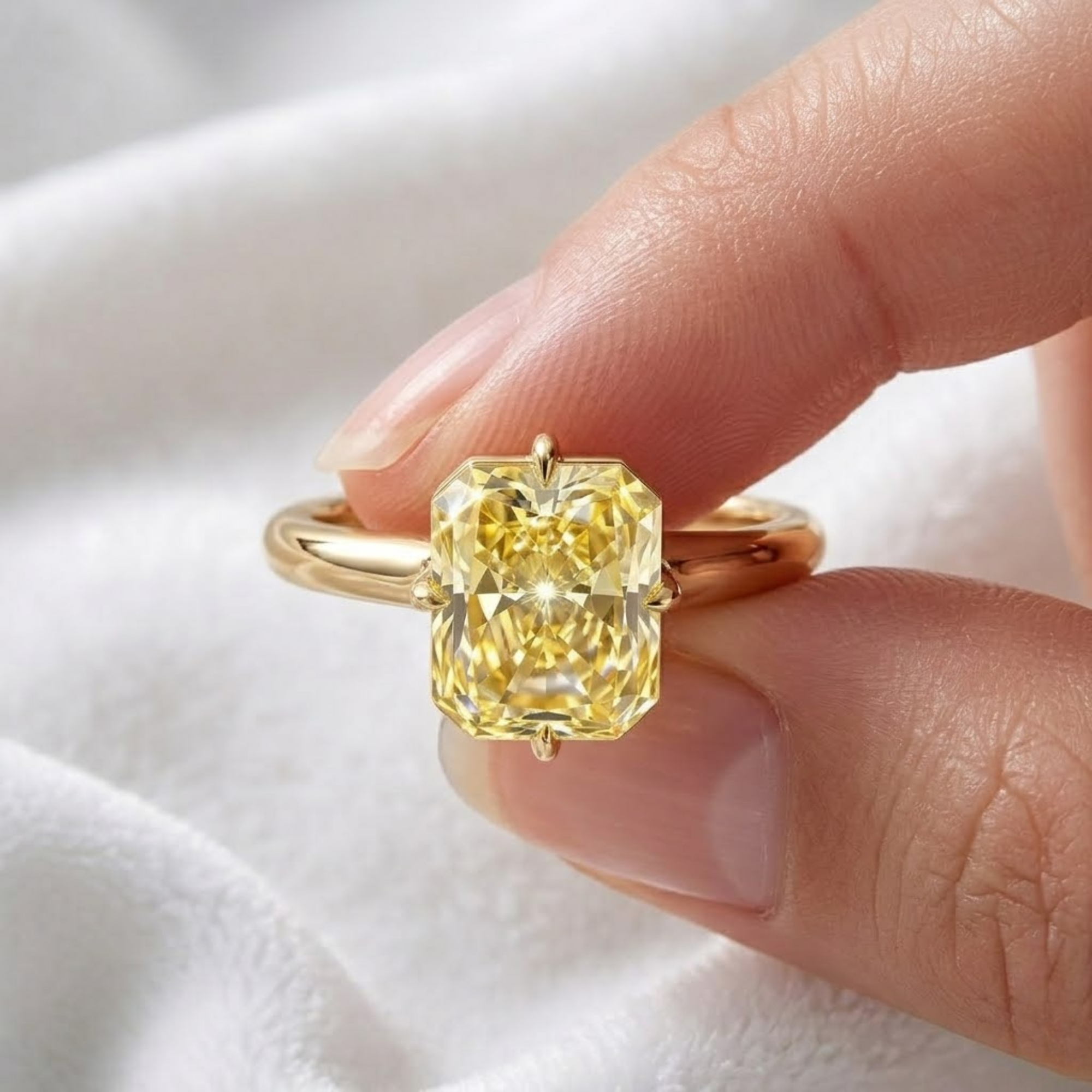 14K Gold Radiant cut diamond fancy brownish yellow diamond