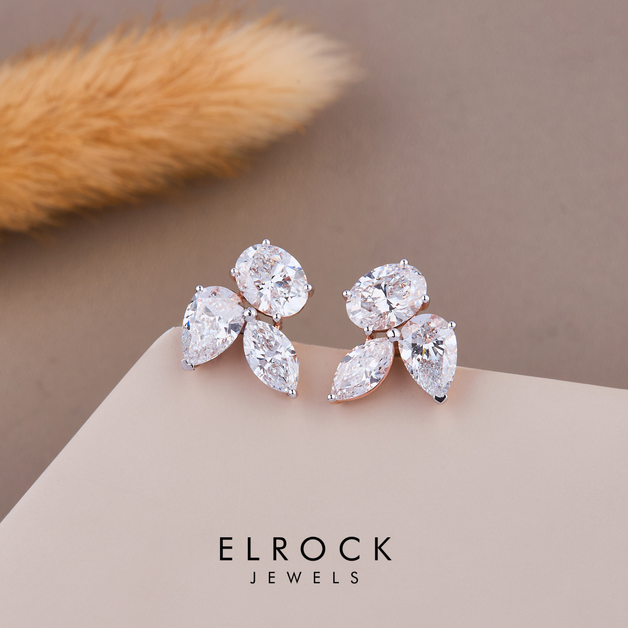 14K Gold Trio Cluster Stud Earrings