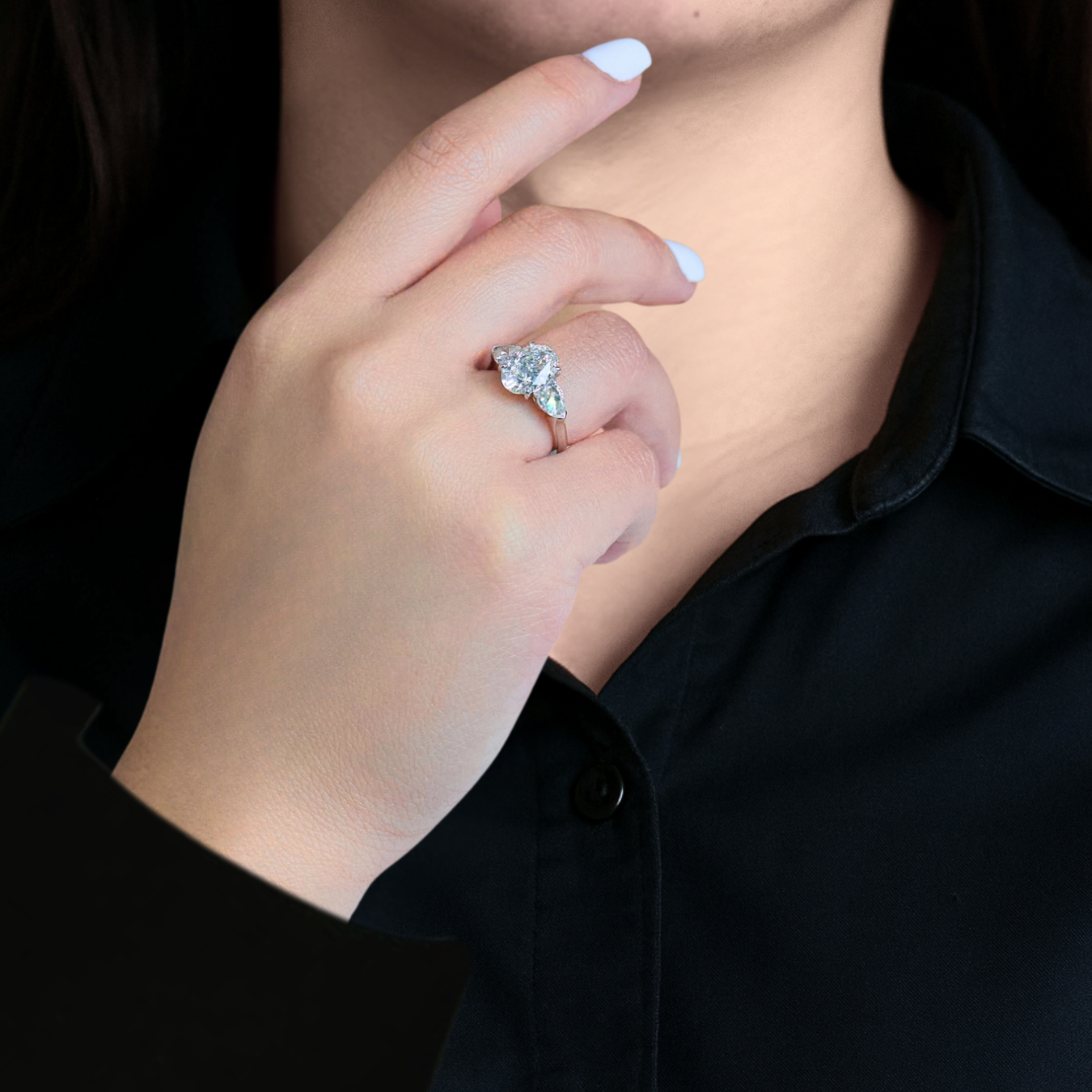 14K Solid Gold Oval Shape Lab-Grown Diamond Three Stone Minimalist Engagement Ring