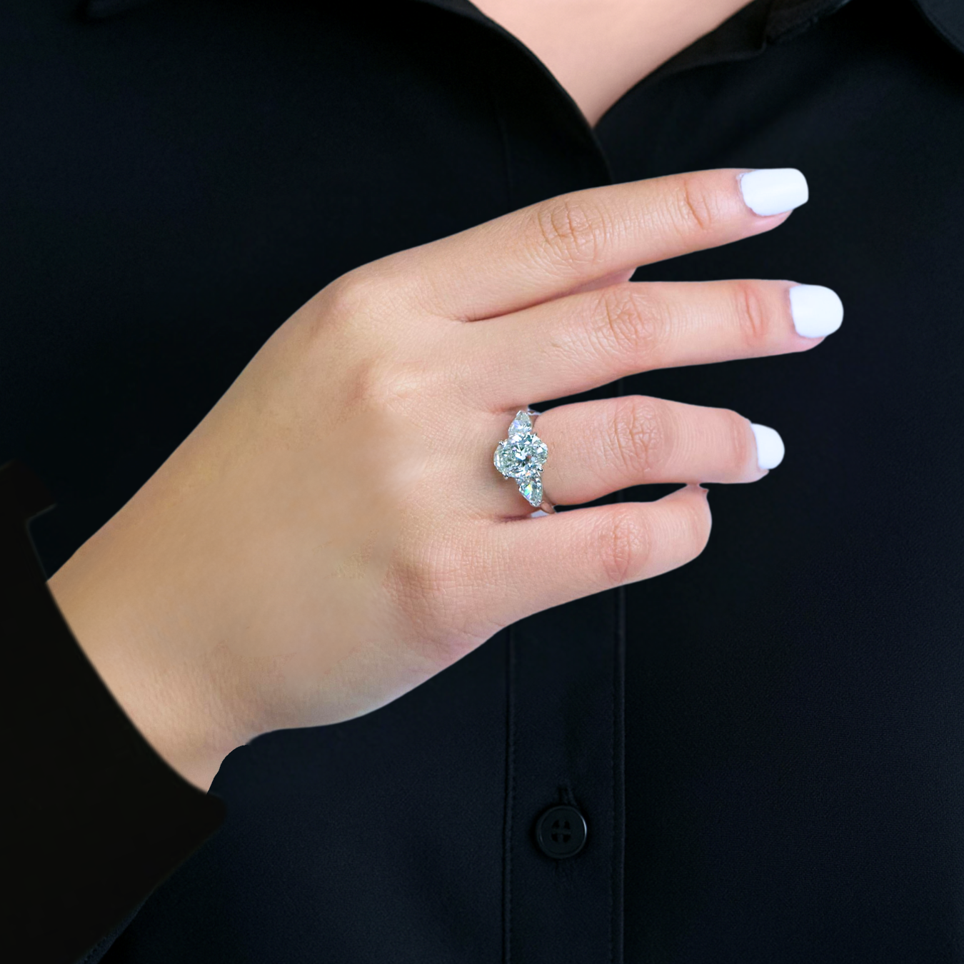 14K Solid Gold Oval Shape Lab-Grown Diamond Three Stone Minimalist Engagement Ring, Gift For Her