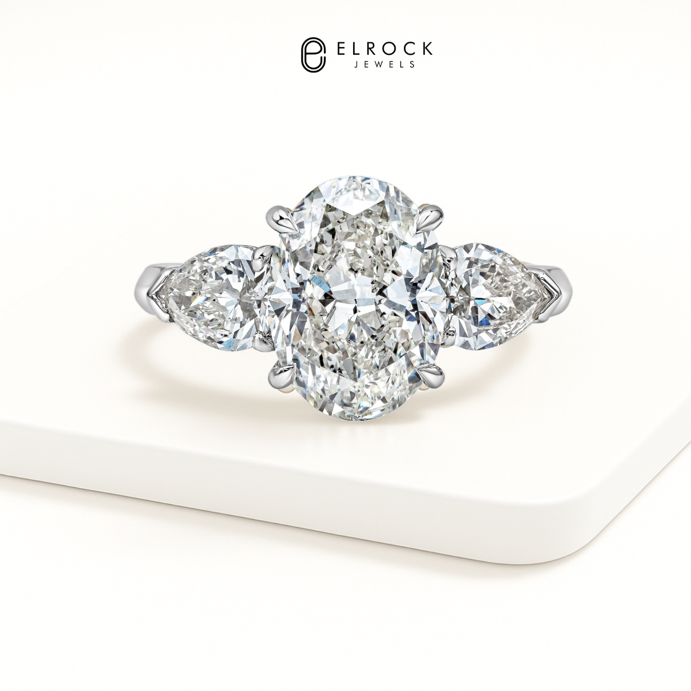 14K Solid Gold Oval Shape Lab-Grown Diamond Three Stone Minimalist Engagement Ring