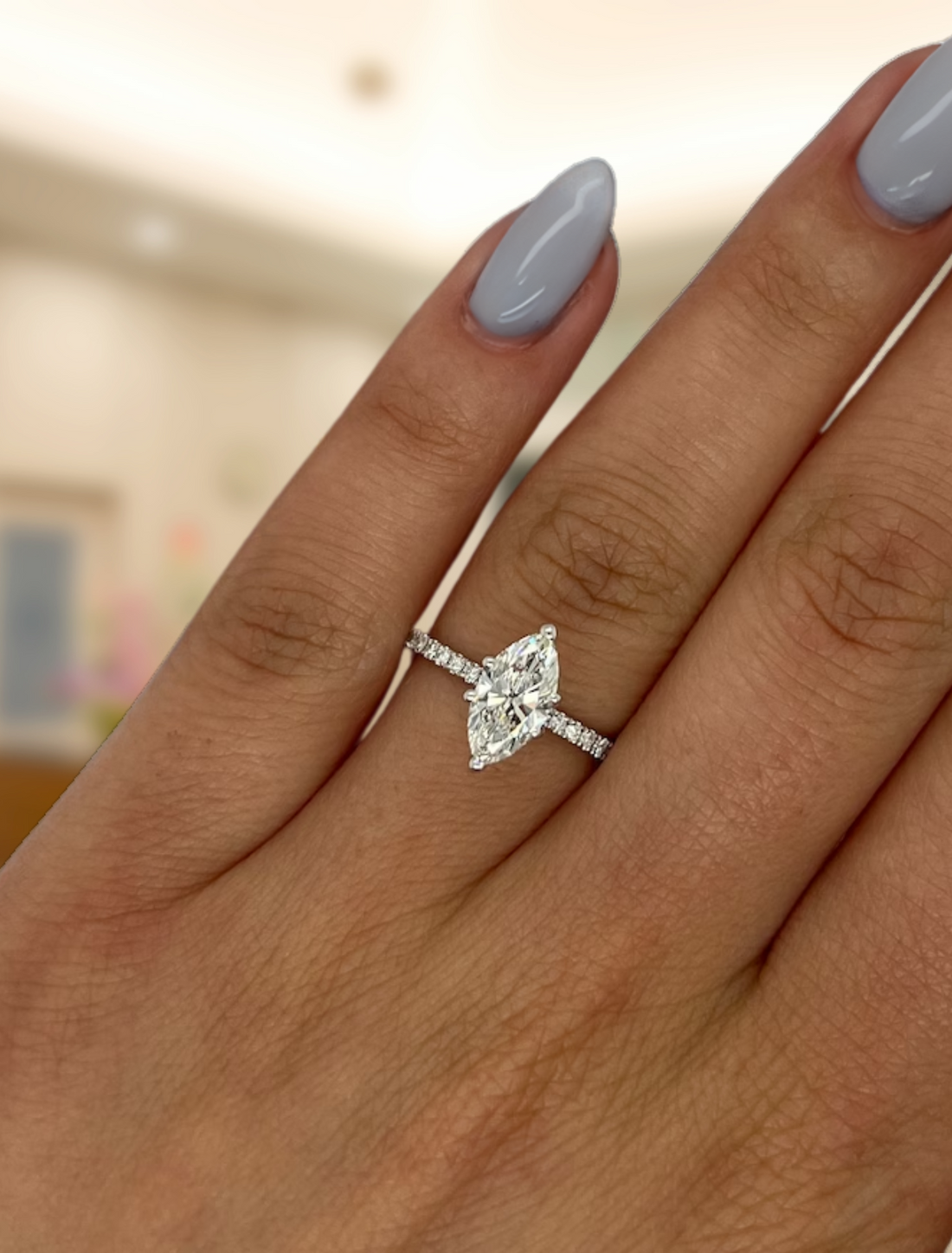 1.25 carat Marquise Cut Lab Grown Diamond F color VS1 Clarity Solitaire Hidden Halo Engagement Ring