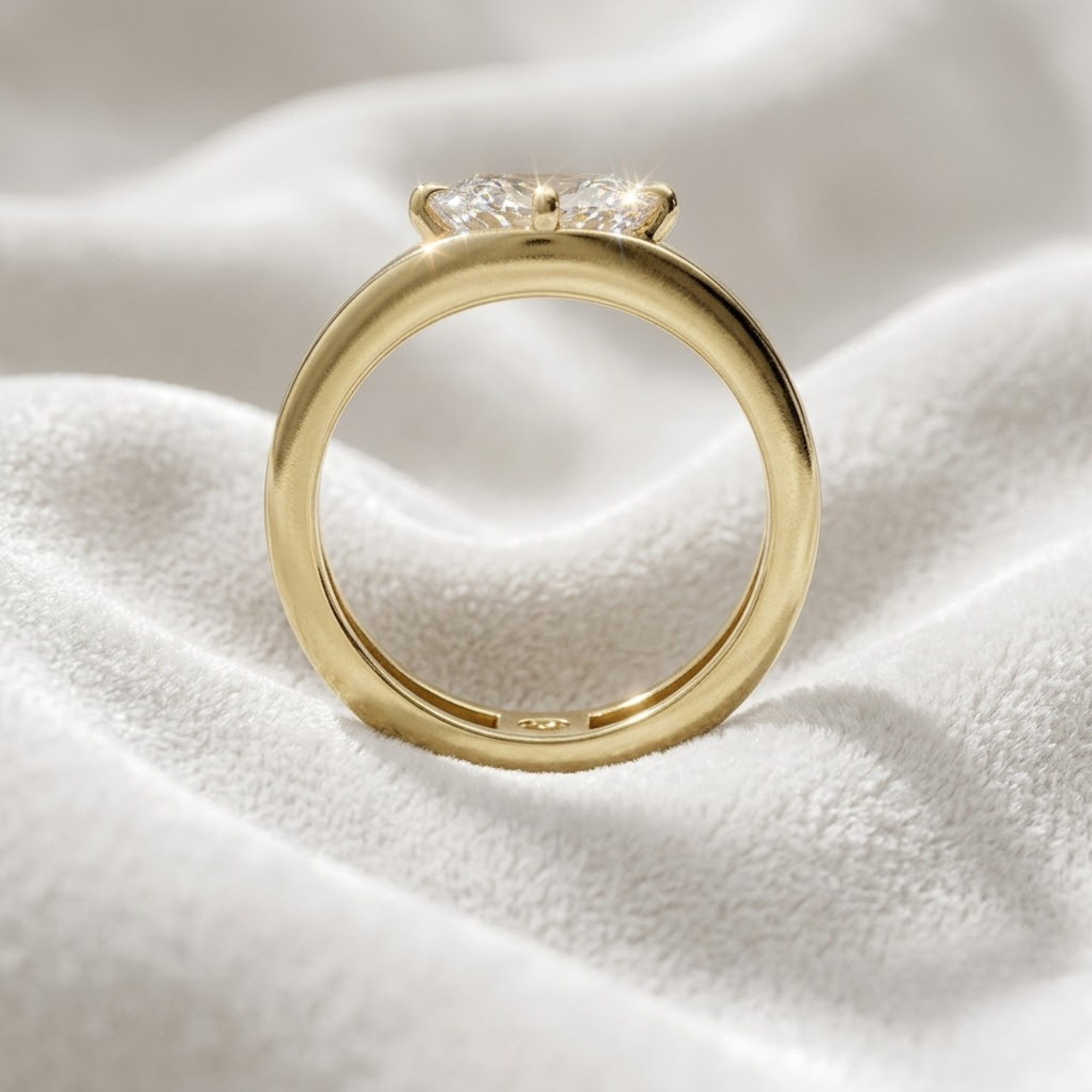 14K Solid White Gold Stacking Double Band Engagement Ring