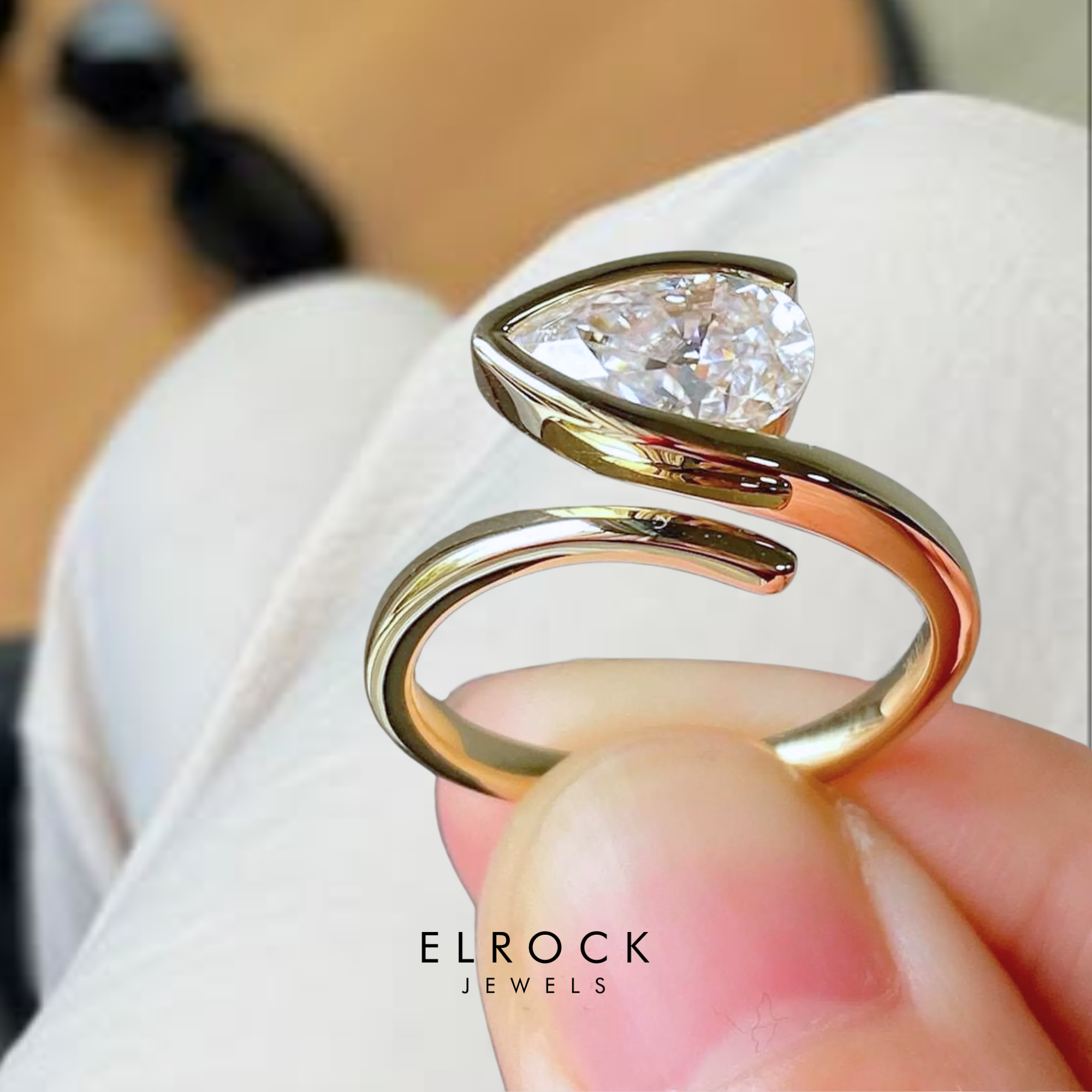  Half Bezel Set Ring with Curved Antique Band