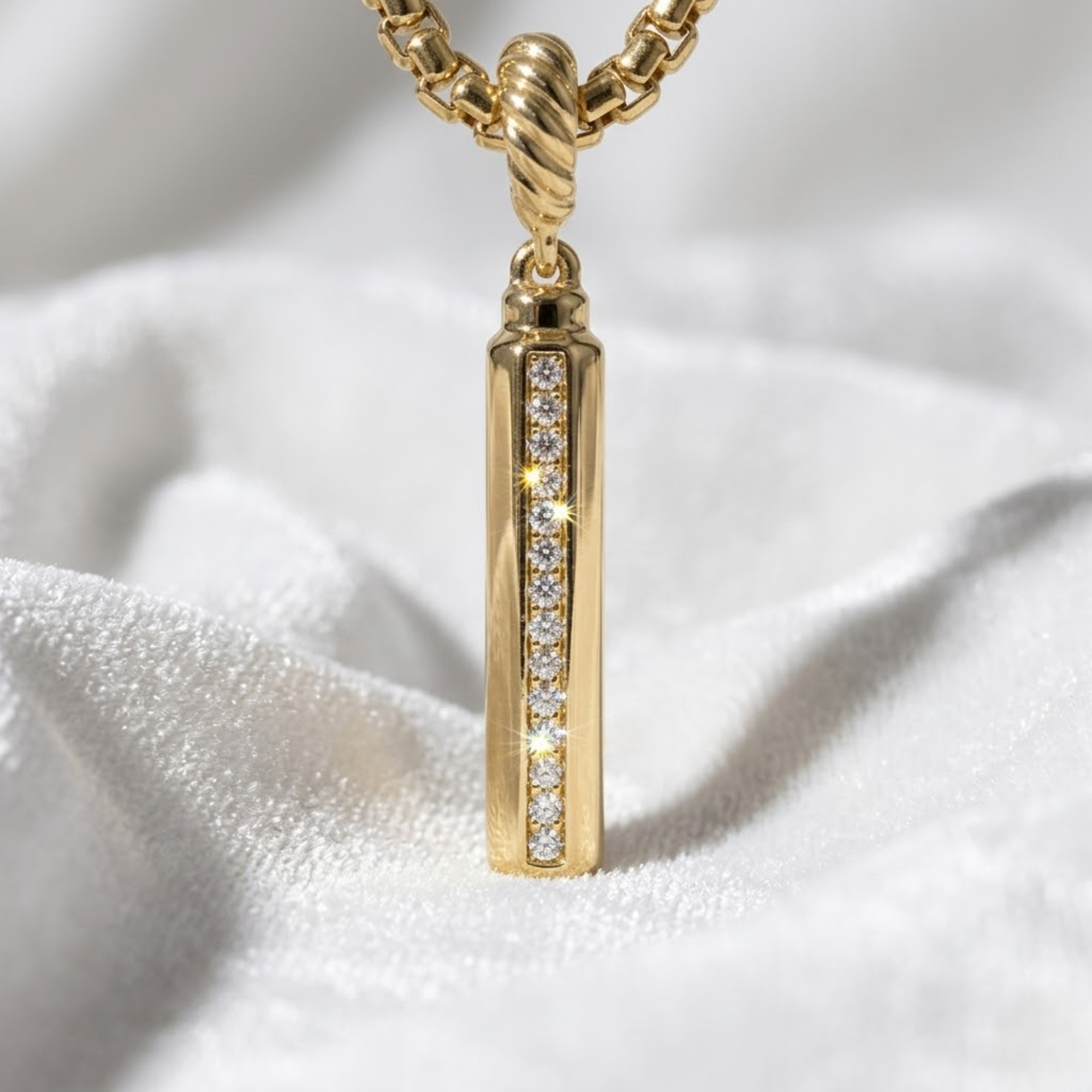 14K Gold Diamond Vertical Bar Necklace Round Lab Diamond Bar Pendant