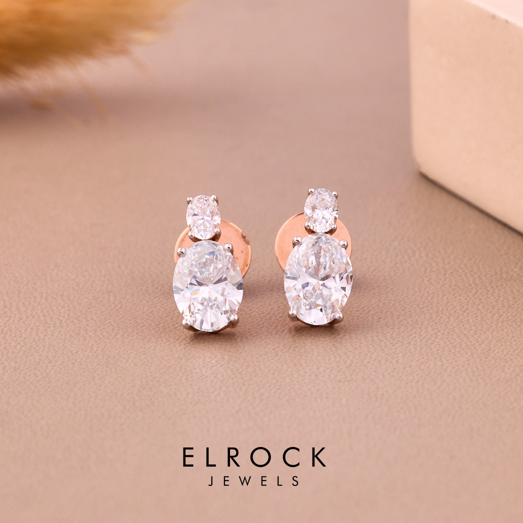 Double Oval Diamond Drop Earrings