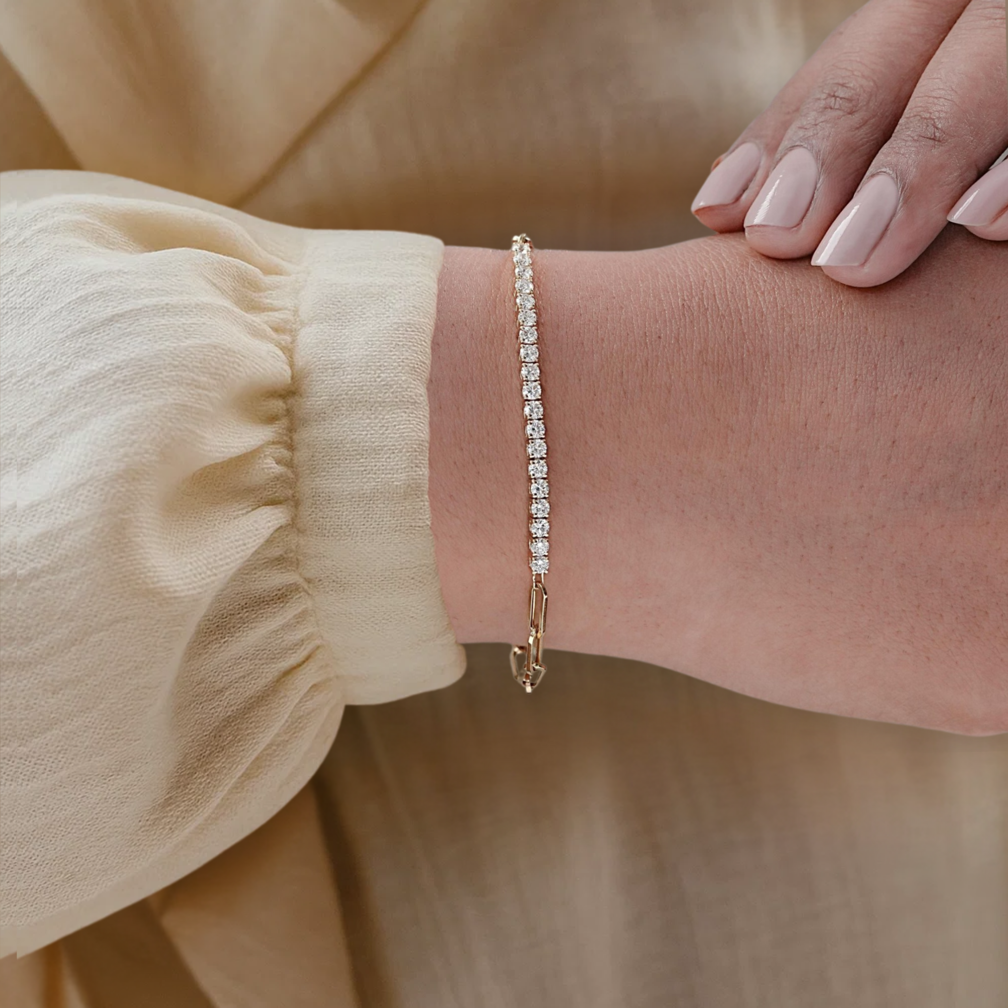 Round Diamond Half Tennis Half Paperclip Bracelet