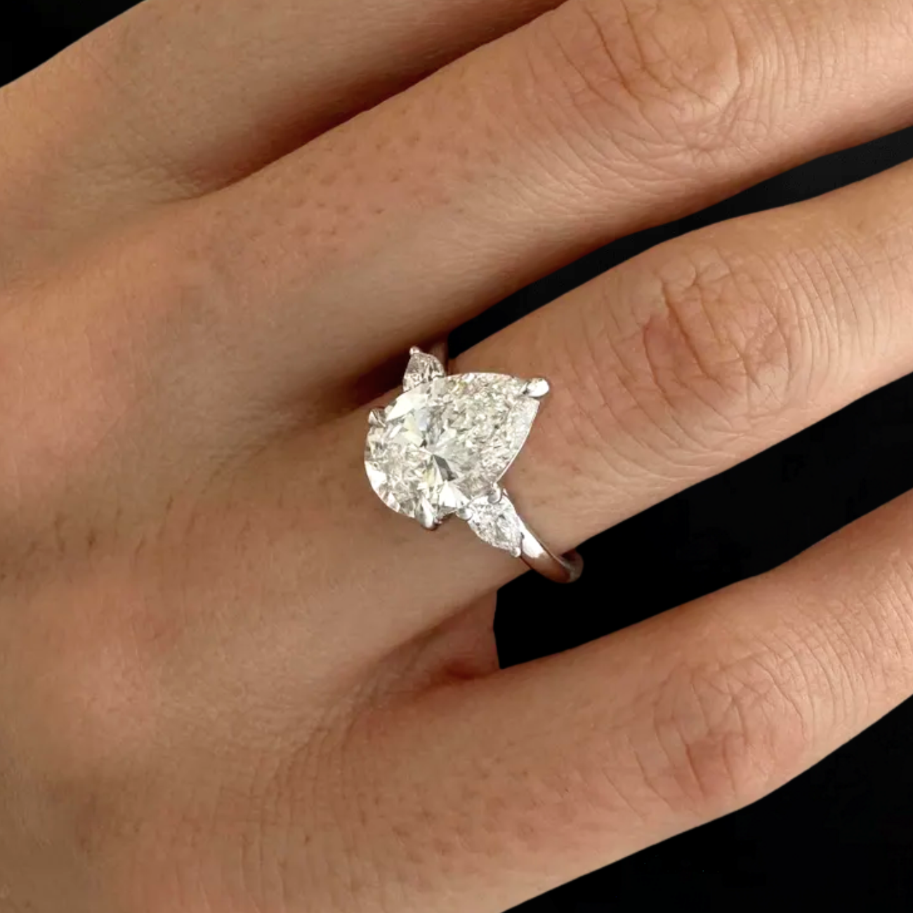 14K Gold Pear Shaped Three Stone Engagement Ring