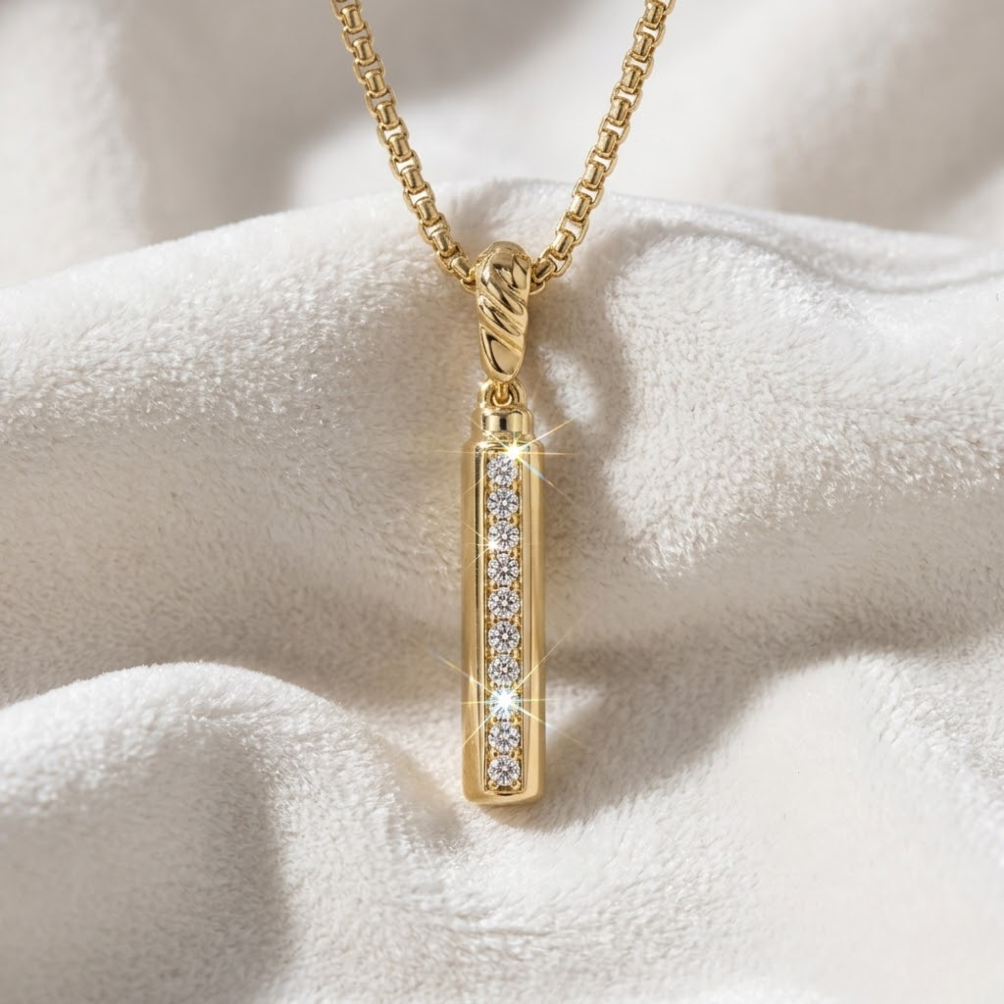 14K Gold Diamond Vertical Bar Necklace Round Lab Diamond Bar Pendant