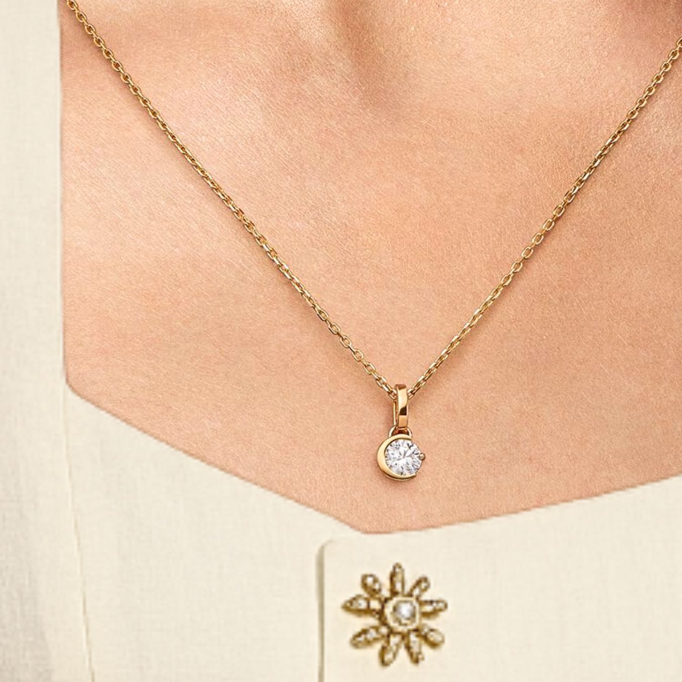 14k Gold Solitaire Pendant Crescent Moon Diamond Charm