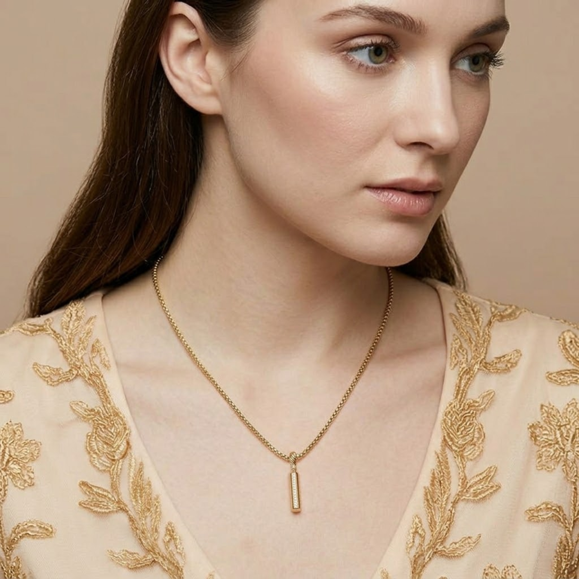 14K Gold Diamond Vertical Bar Necklace Round Lab Diamond Bar Pendant
