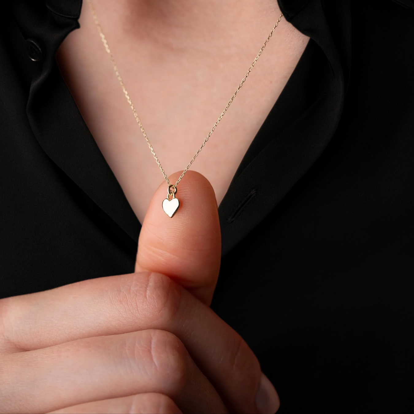 14K Solid Gold Tiny Heart Minimalist Design Sacred Necklace