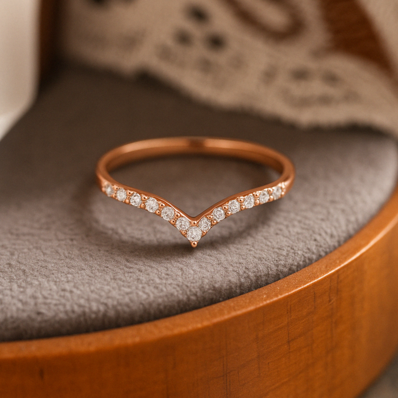 14K Round Lab Grown Diamond Curved Ring Sustainable Wedding Band for Women Lab Create Diamond Band Ring