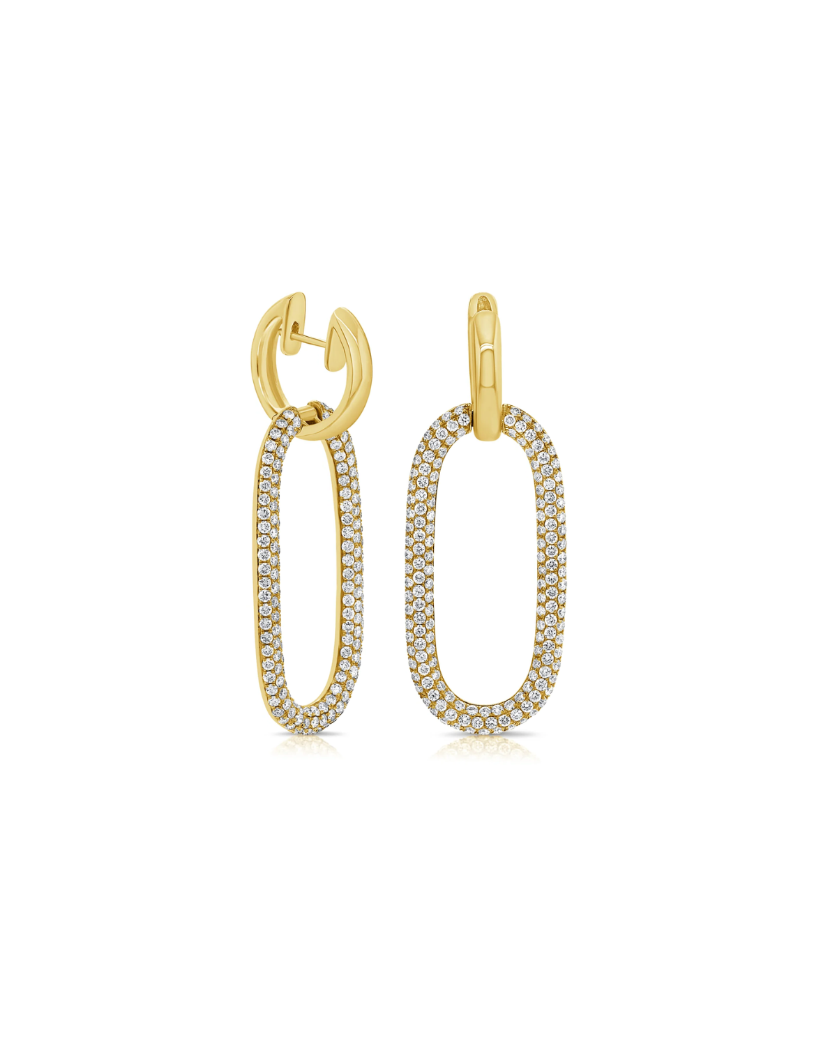 14K Gold Pave Lab Grown Diamond Hoop Cable Chain Earrings