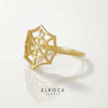 14K Diamond Spider Web Ring, Womens Solid Gold Unique Statement Ring in Yellow Rose White