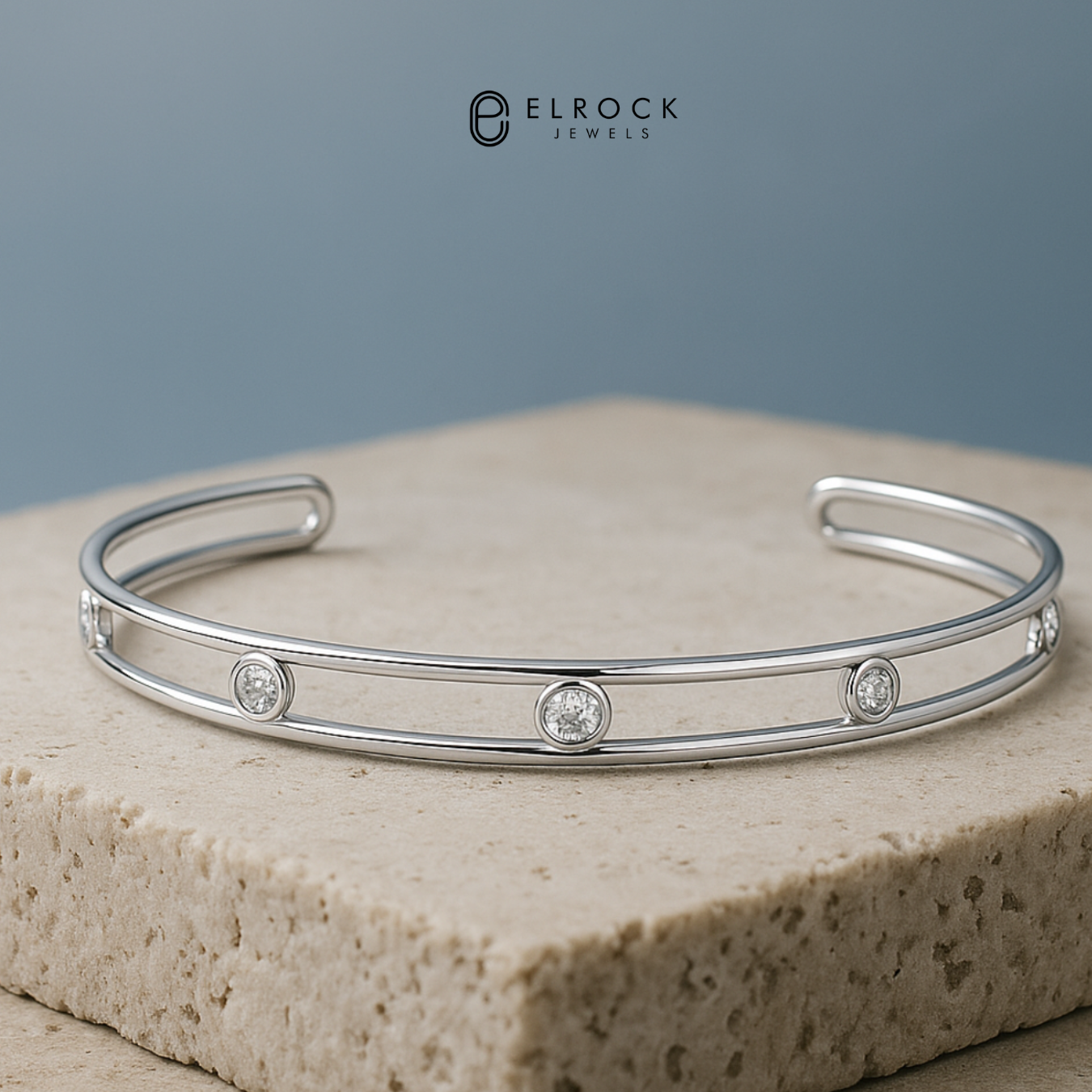 14k Gold Bezel Setting Diamond Cuff Bracelet / Bubble Diamond Cuff for Woman
