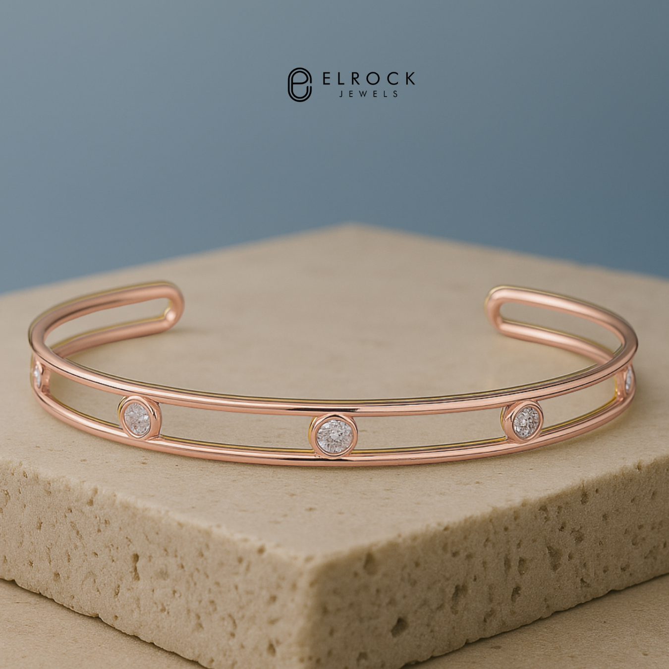 14k Gold Bezel Setting Diamond Cuff Bracelet 