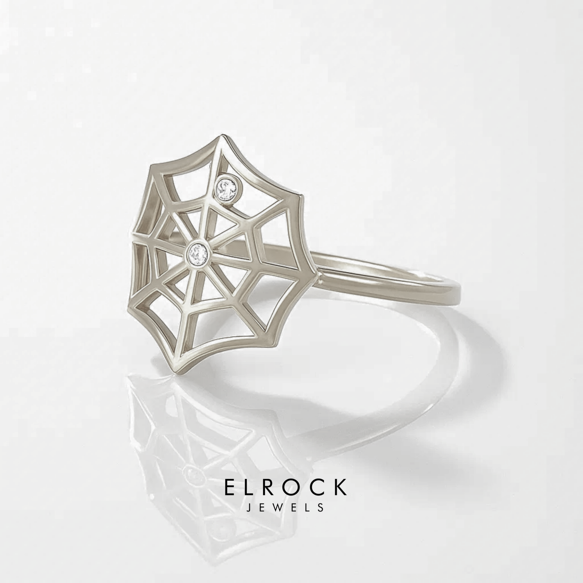 14K Diamond Spider Web Ring, Womens Solid Gold Unique Statement Ring in Yellow Rose White
