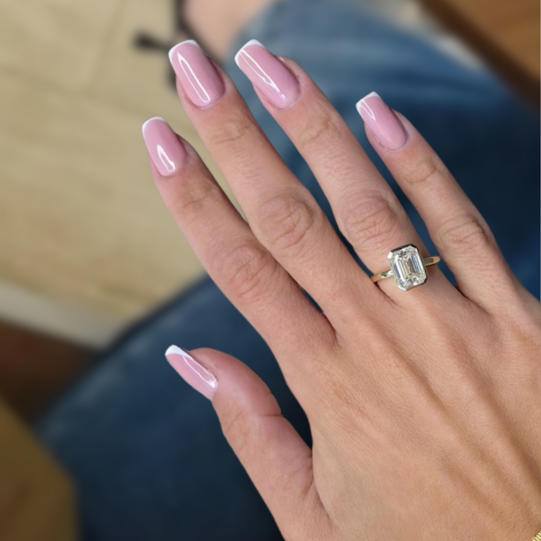 3 Carat Emerald Cut Lab Grown Diamond Bezel Set Solitaire Engagement Ring