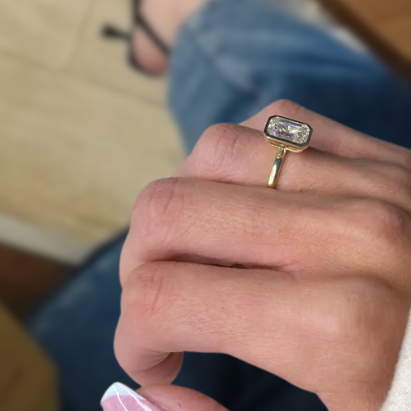 14K Gold 3 Carat Emerald Cut Lab Grown Diamond Bezel Set Ring