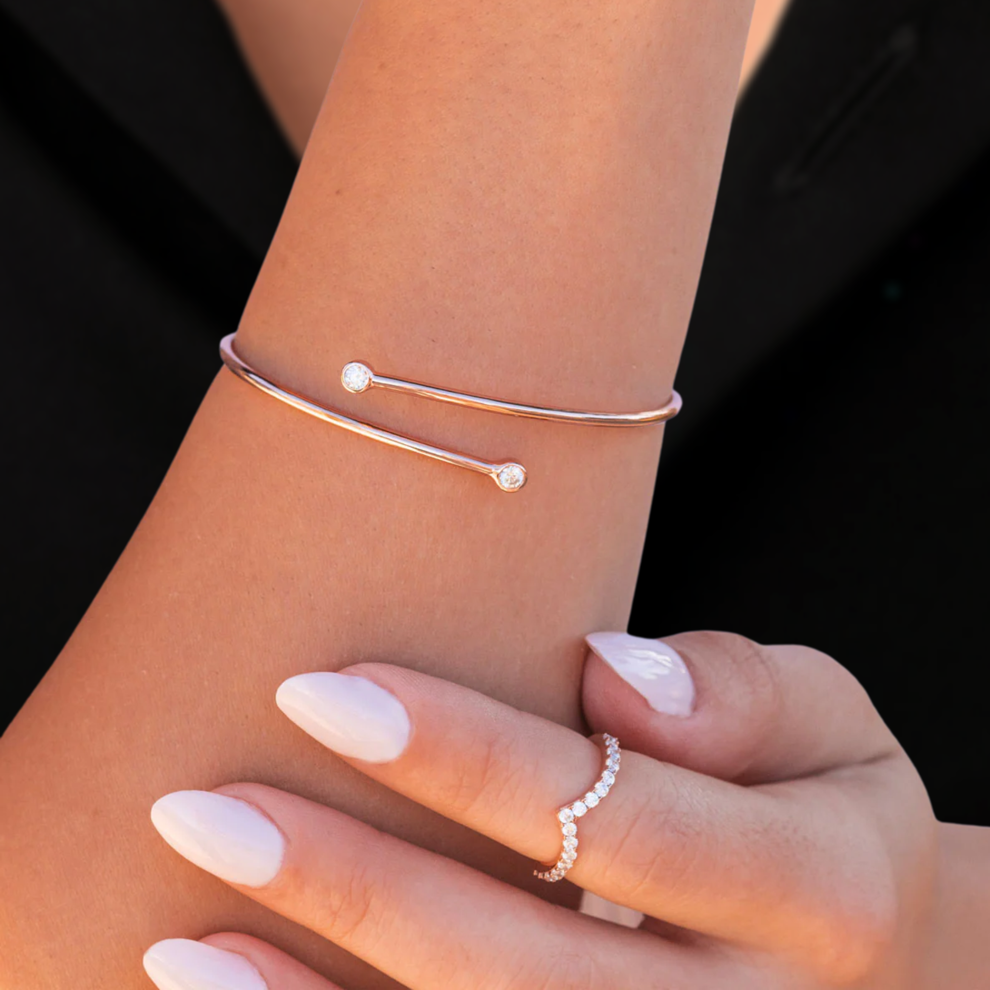 14K Gold Diamond Bangle Bracelet: Round Cut Lab Grown Diamond