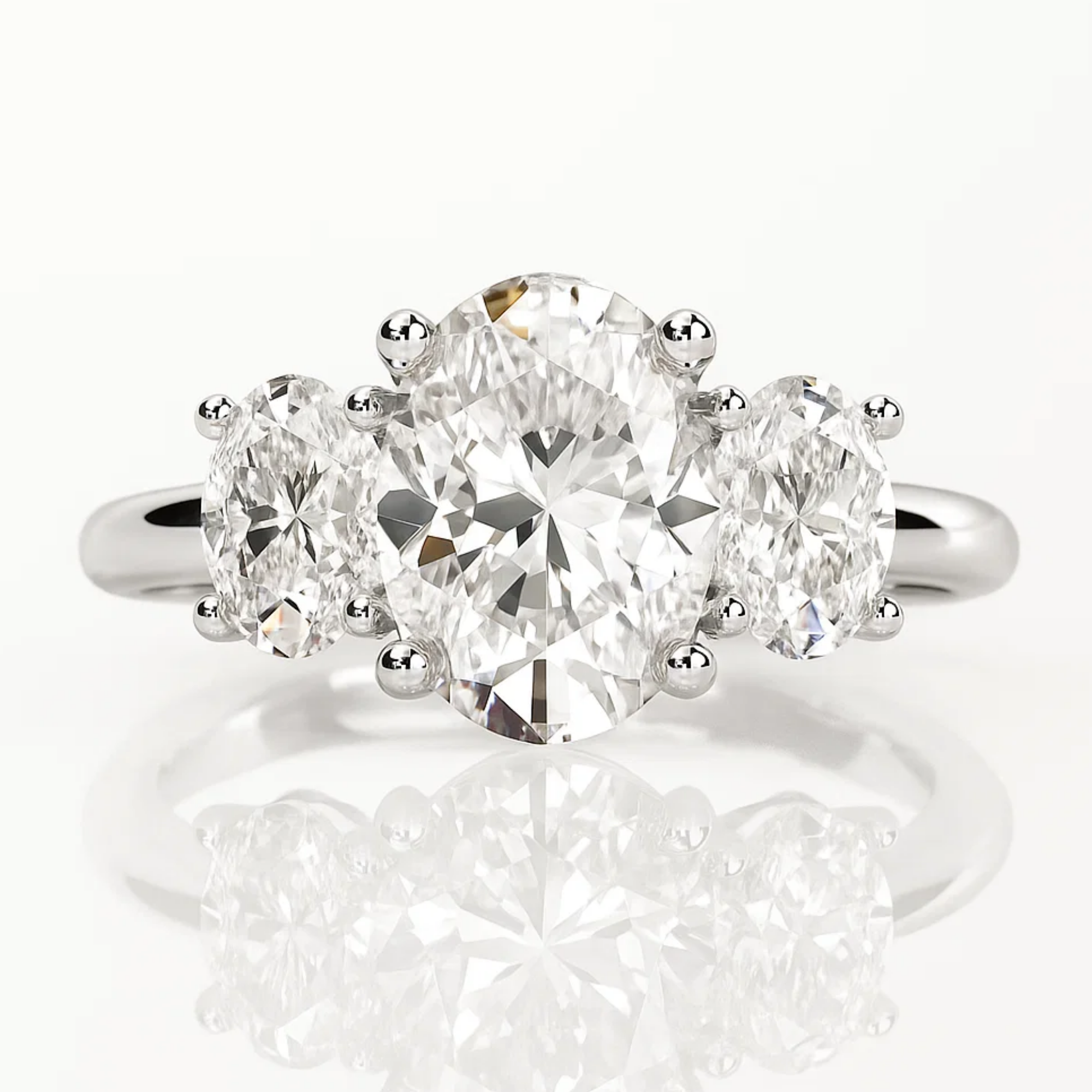 14K Gold Oval Shape Lab Grown Diamond Three Stone Engagement Ring
