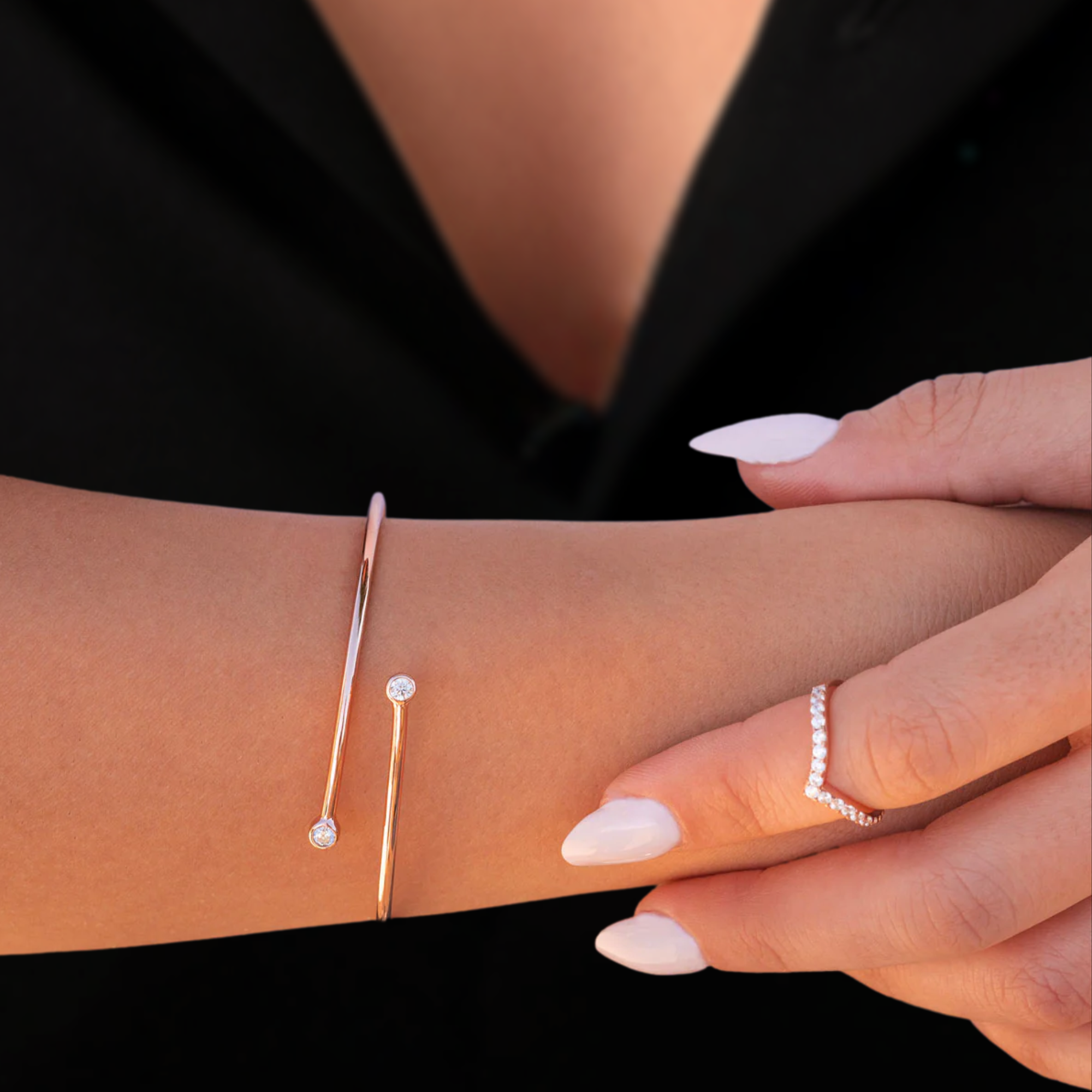 14K Gold Diamond Bangle Bracelet: Round Cut Lab Grown Diamond
