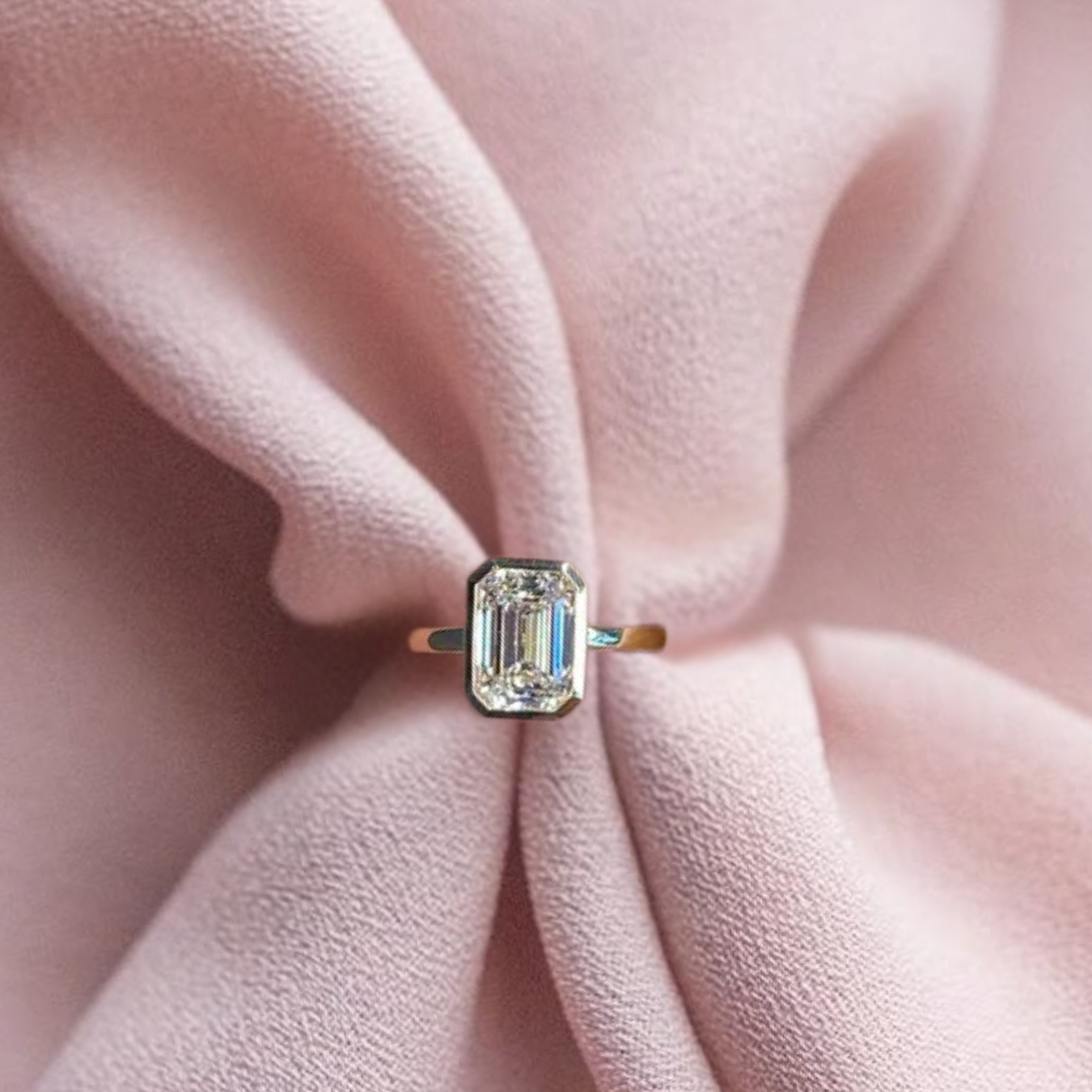 14K Gold 3 Carat Emerald Cut Lab Grown Diamond Bezel Set Ring