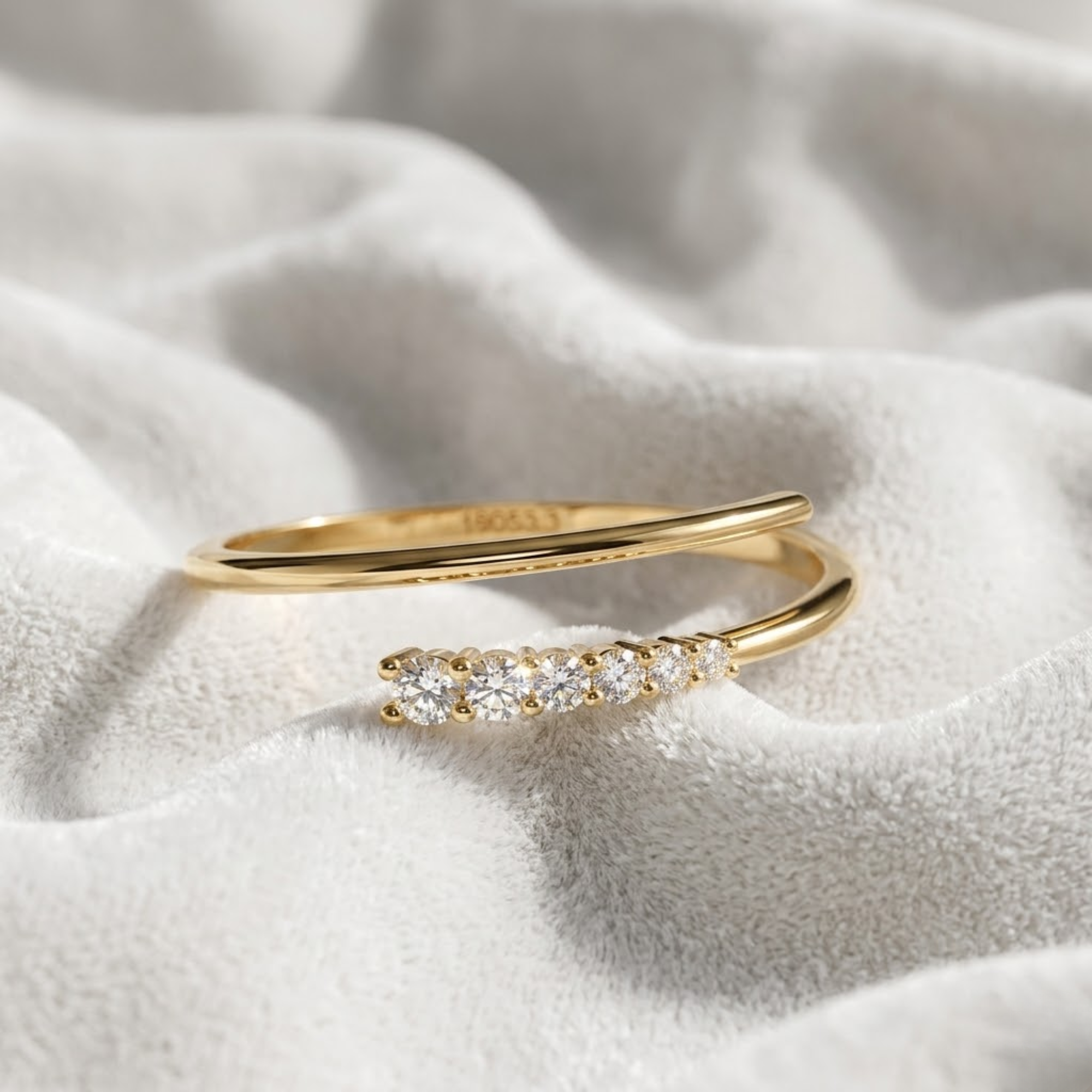 14K Solid Gold Spiral Open Ring, Lab Diamond Wrap Around Ring