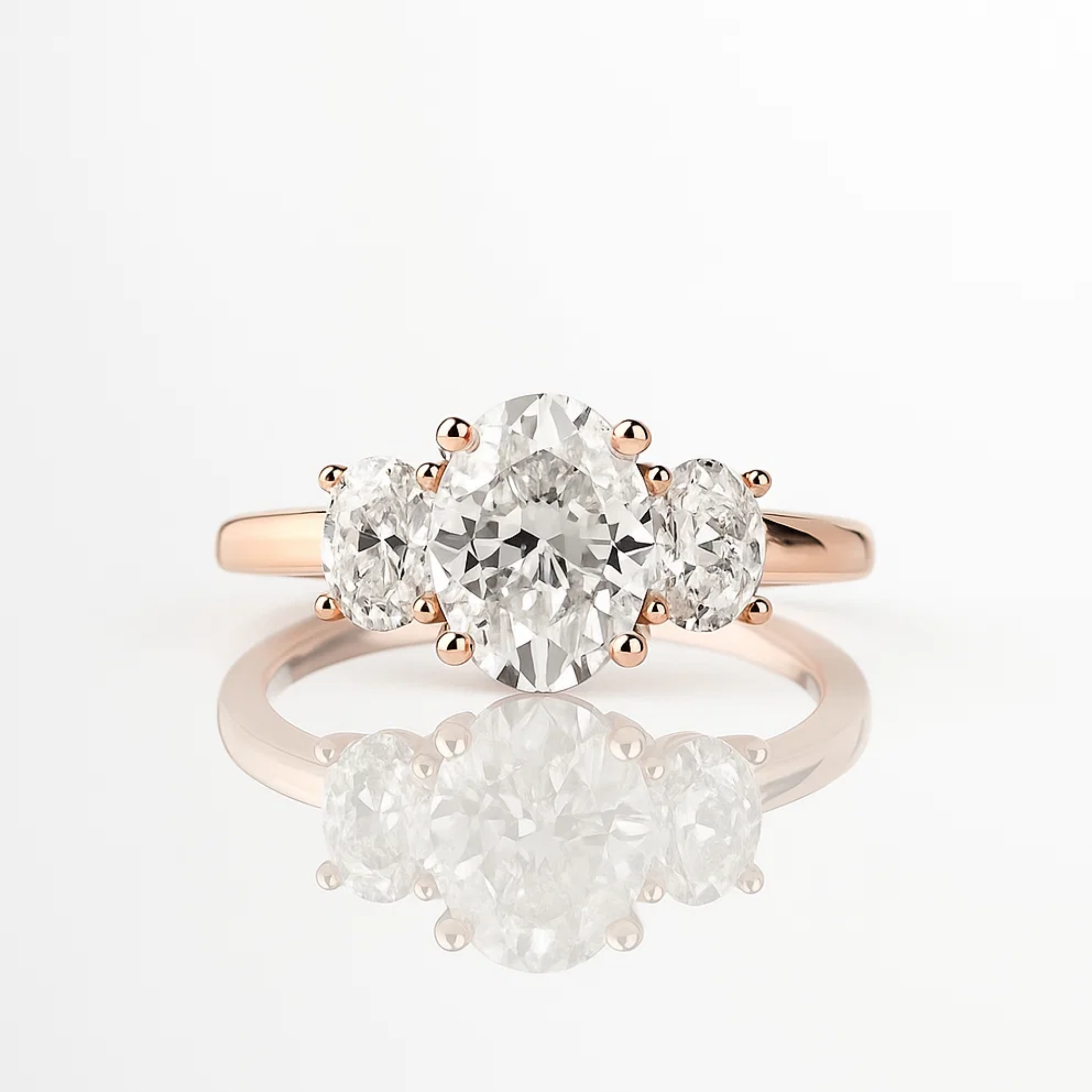 14K Gold Oval Shape Lab Grown Diamond Three Stone Engagement Ring
