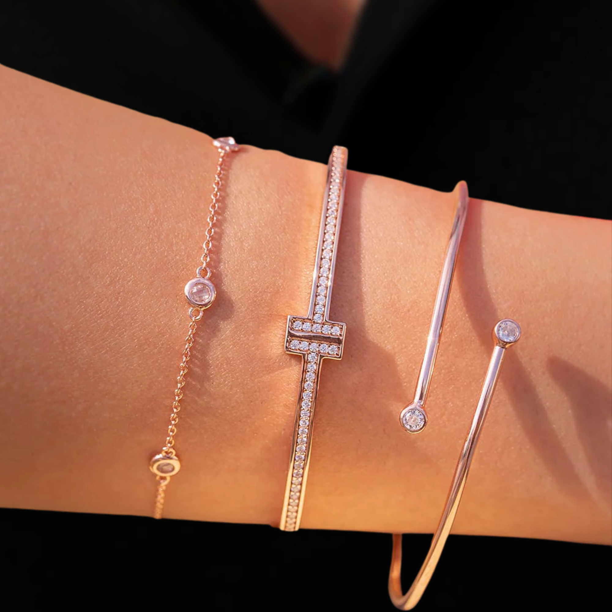 14K Gold Diamond Bangle Bracelet: Round Cut Lab Grown Diamond