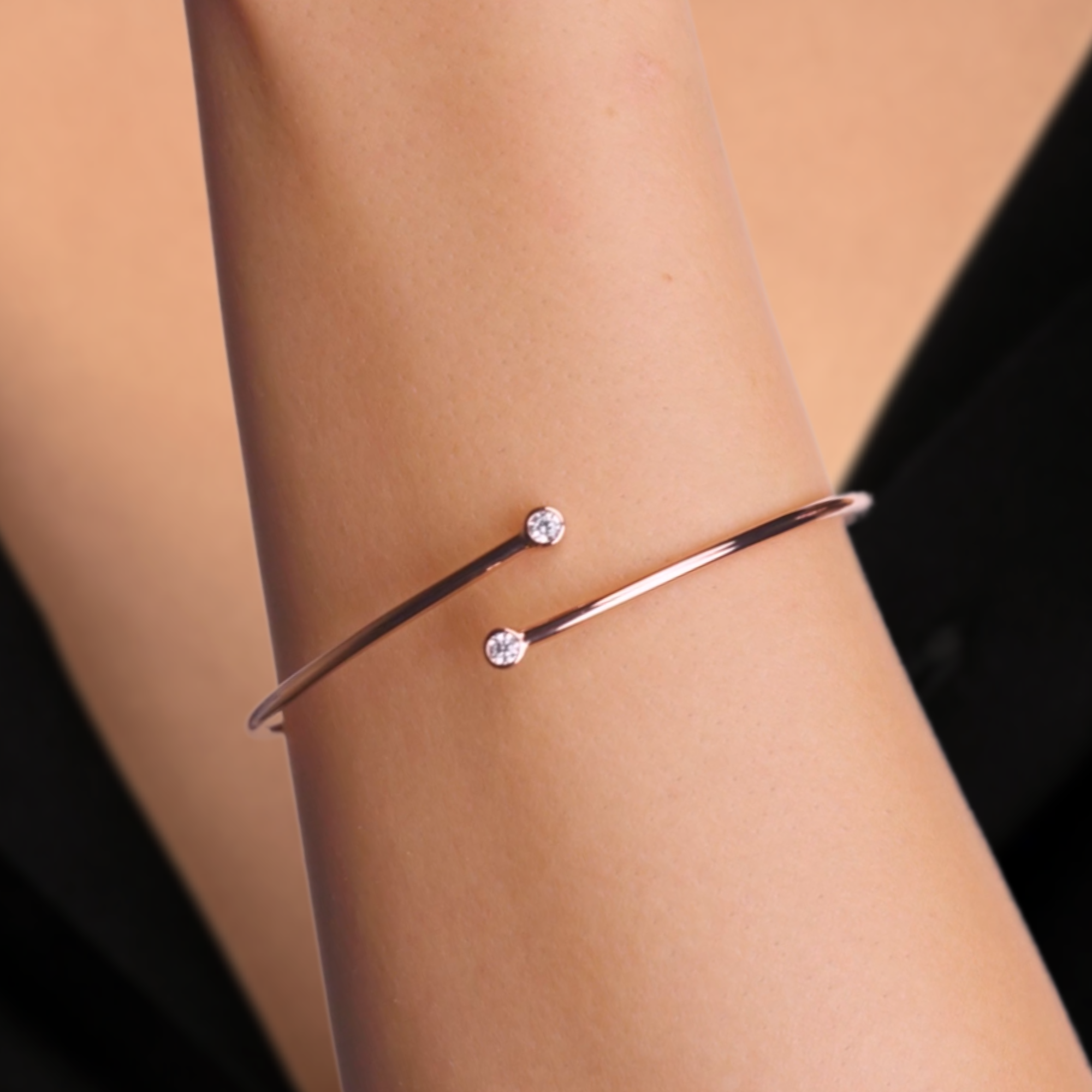 14K Gold Diamond Bangle Bracelet: Round Cut Lab Grown Diamond