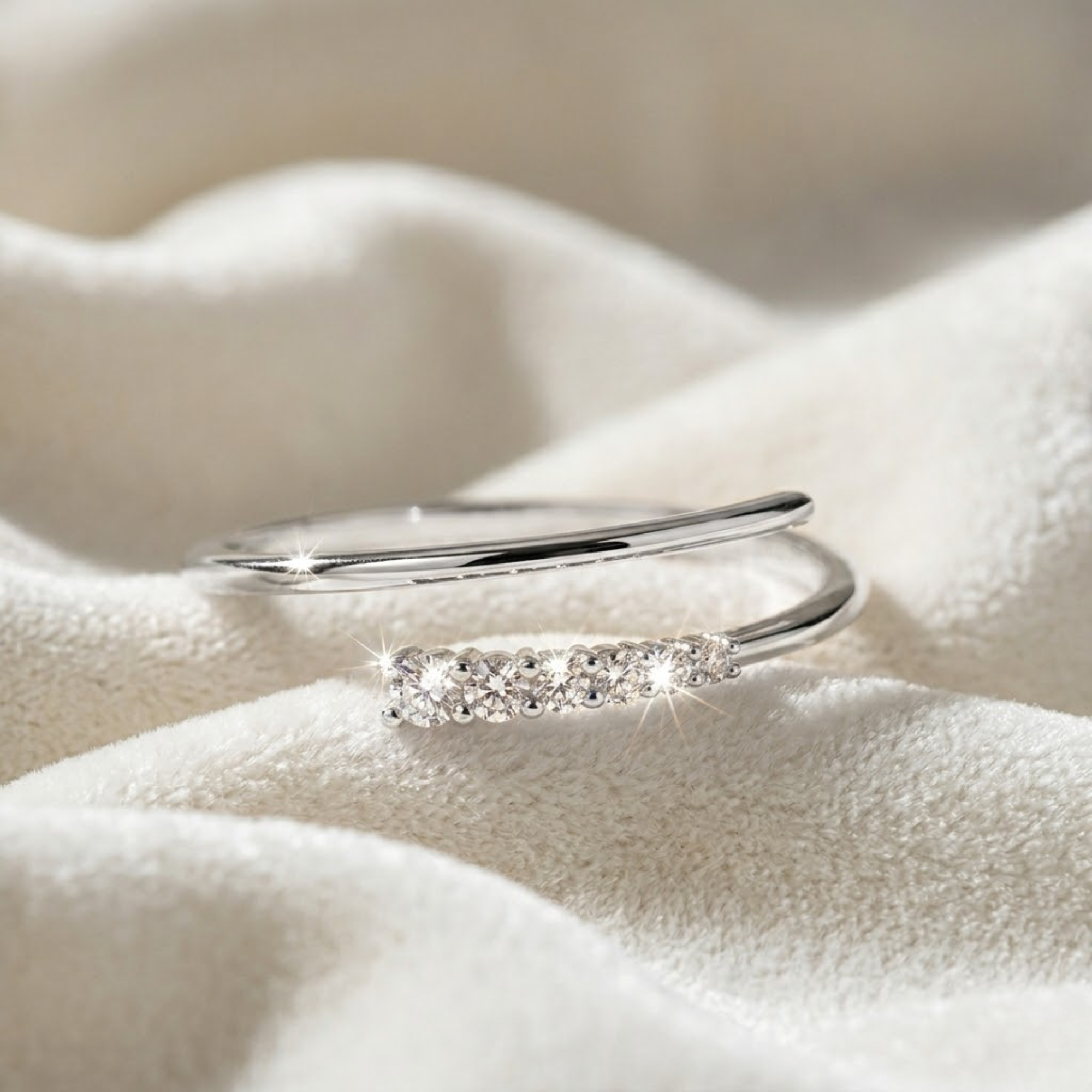 14K Solid Gold Spiral Open Ring, Lab Diamond Wrap Around Ring