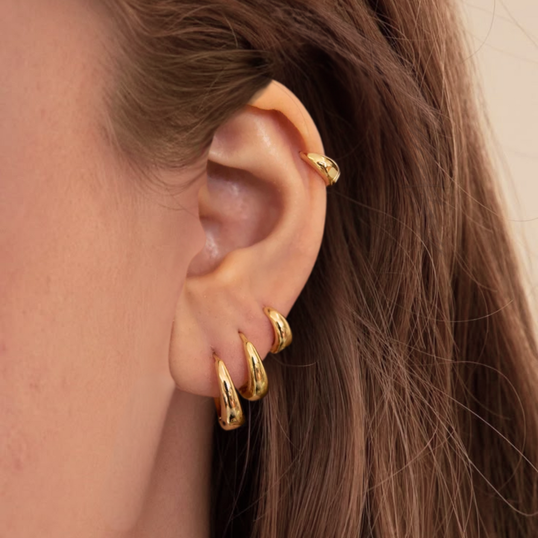 14k Gold Hoops, Teardrop Hoop Earrings, Tapered Hoops, Teardrop Huggie Earrings