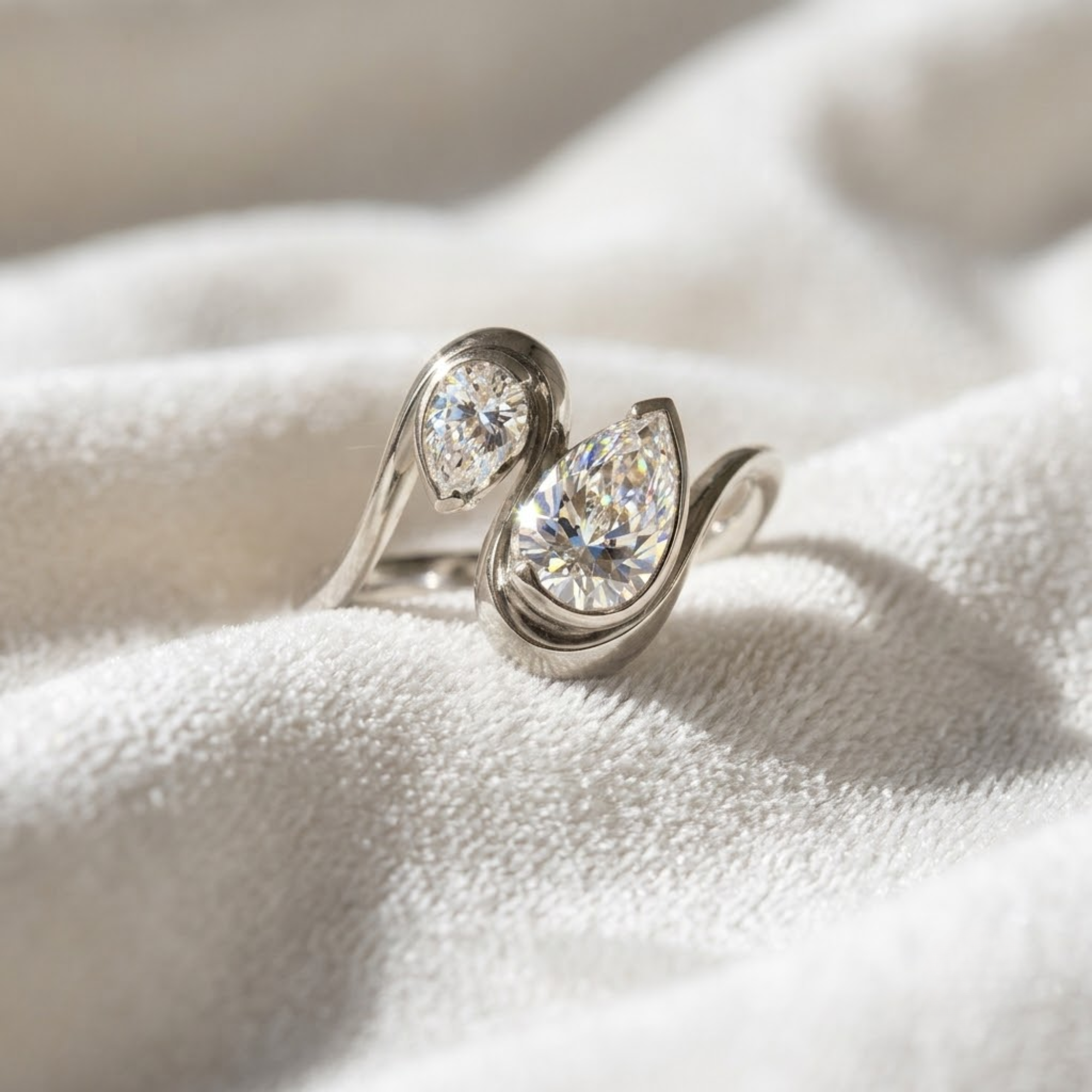 14K Gold Toi Et Moi pear cut Lab Diamond Engagement Ring