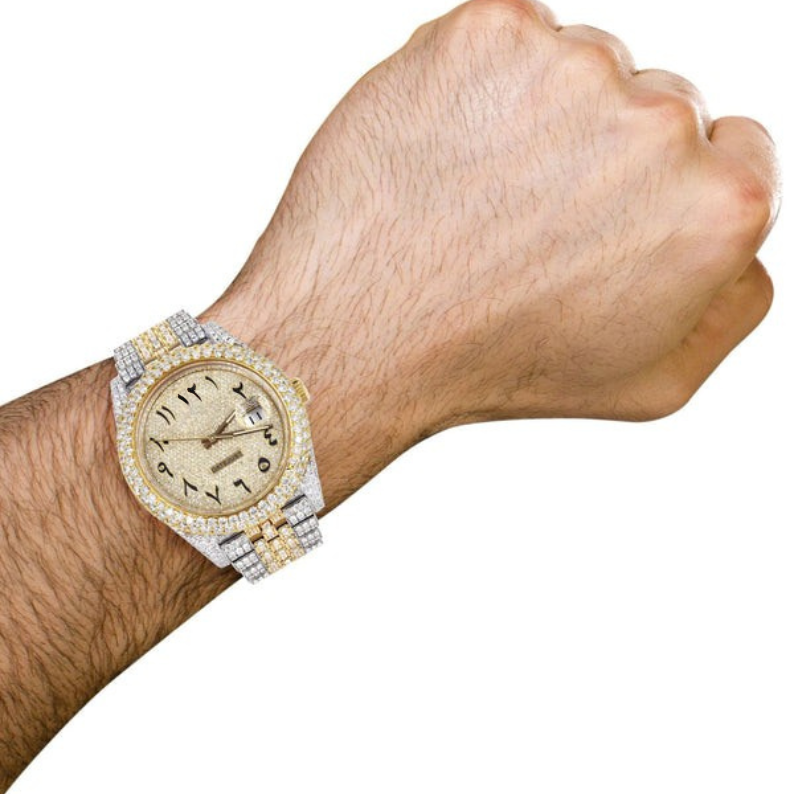 Iced Out Arabic Dial Full Moissanite Hip Hop Wristwatch For Men