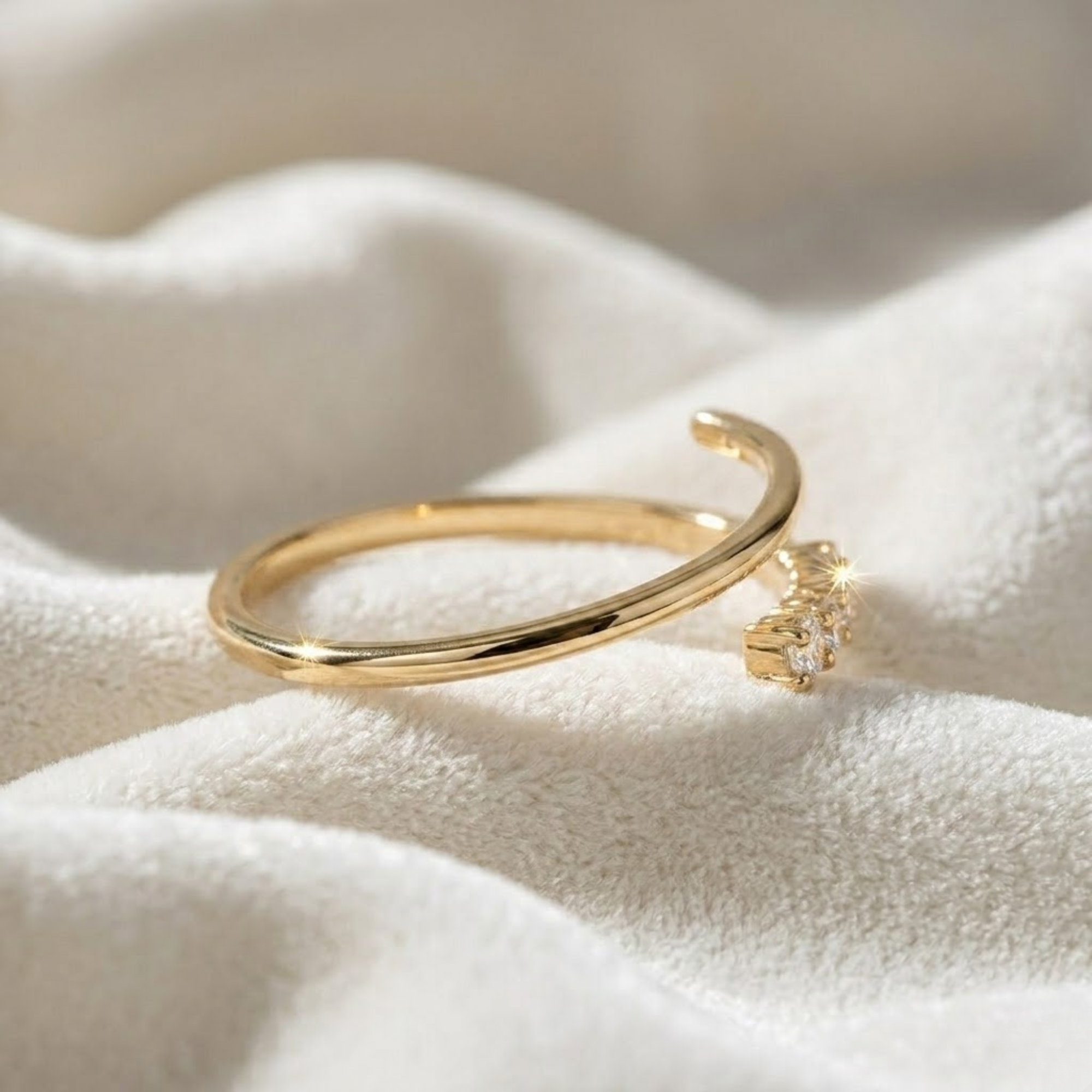14K Solid Gold Spiral Open Ring, Lab Diamond Wrap Around Ring
